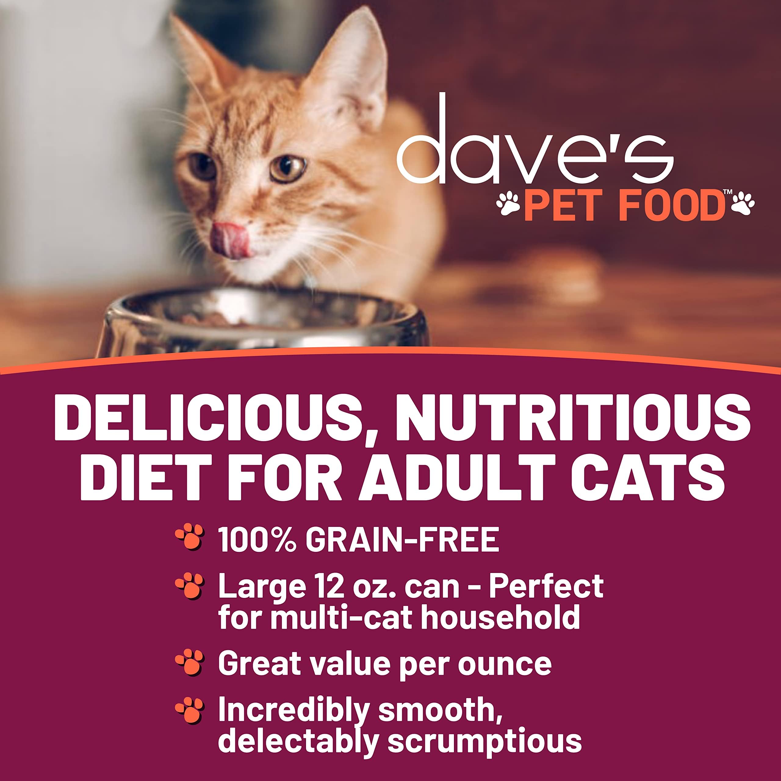 Dave's Pet Food Grain Free Wet Cat Food Pate - Beef & Chicken Recipe - Made in USA - Natural & Healthy Canned Cat Food - 12.5 oz Cans (12 Pack) - Perfect for Adult Cats & Kittens with Sensitive Stomachs