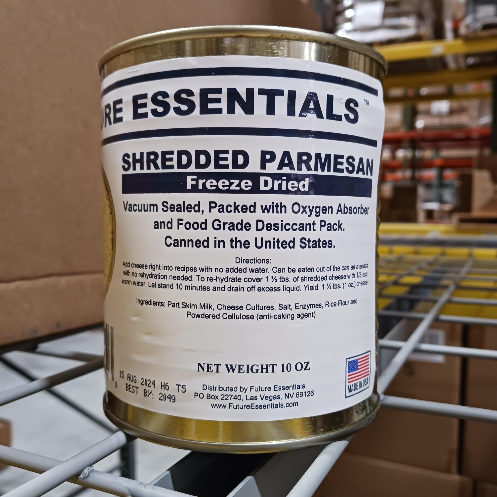 Freeze Dried Shredded Parmesan Cheese - 10 Oz Can with 25 Year Shelf Life | Long-Term Food Storage, Emergency Prep & Camping Supplies