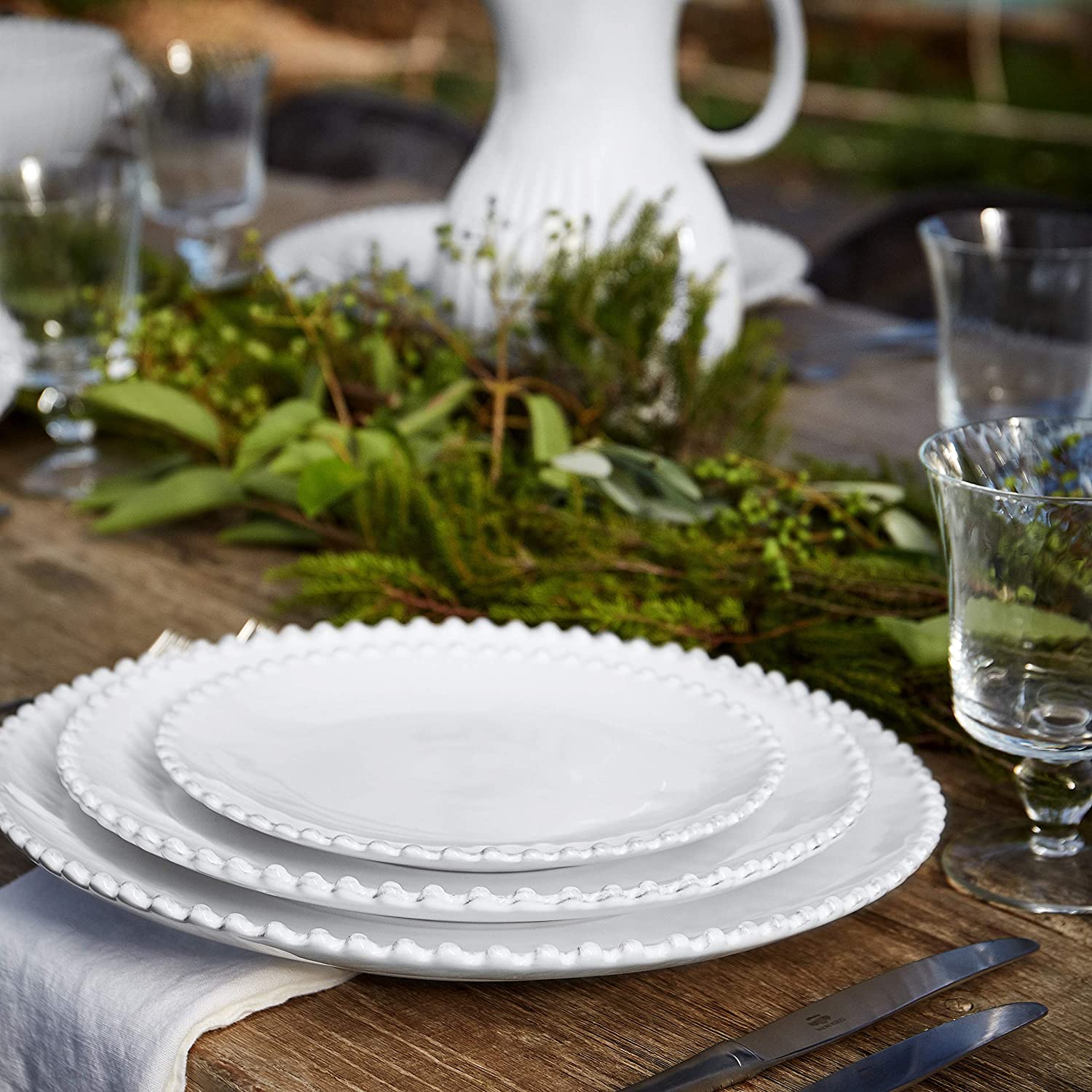 COSTA NOVA Stoneware Ceramic Dinner Plate - 11.25 Inch White Pearl Collection Dish for Everyday Dining & Entertaining