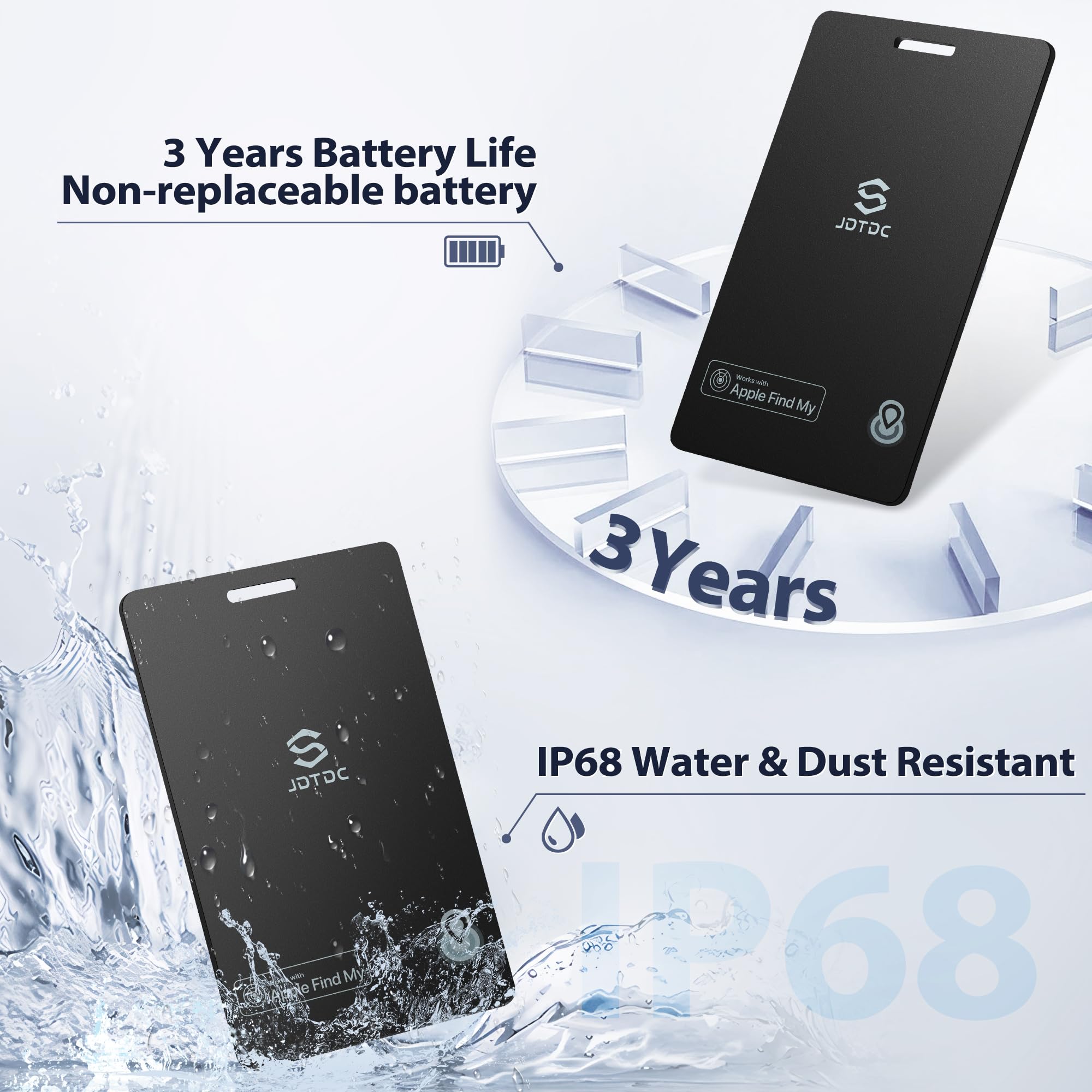 JSL JDTDC MFi Certified Wallet Tracker Card - Works with Apple Find My (iOS) | Slim Item Finder for Passport, Luggage, Keys & Wallet | IP68 Waterproof | 3-Year Battery Life (1 Pack) | Perfect for Travel, Daily Use & Anti-Loss Protection