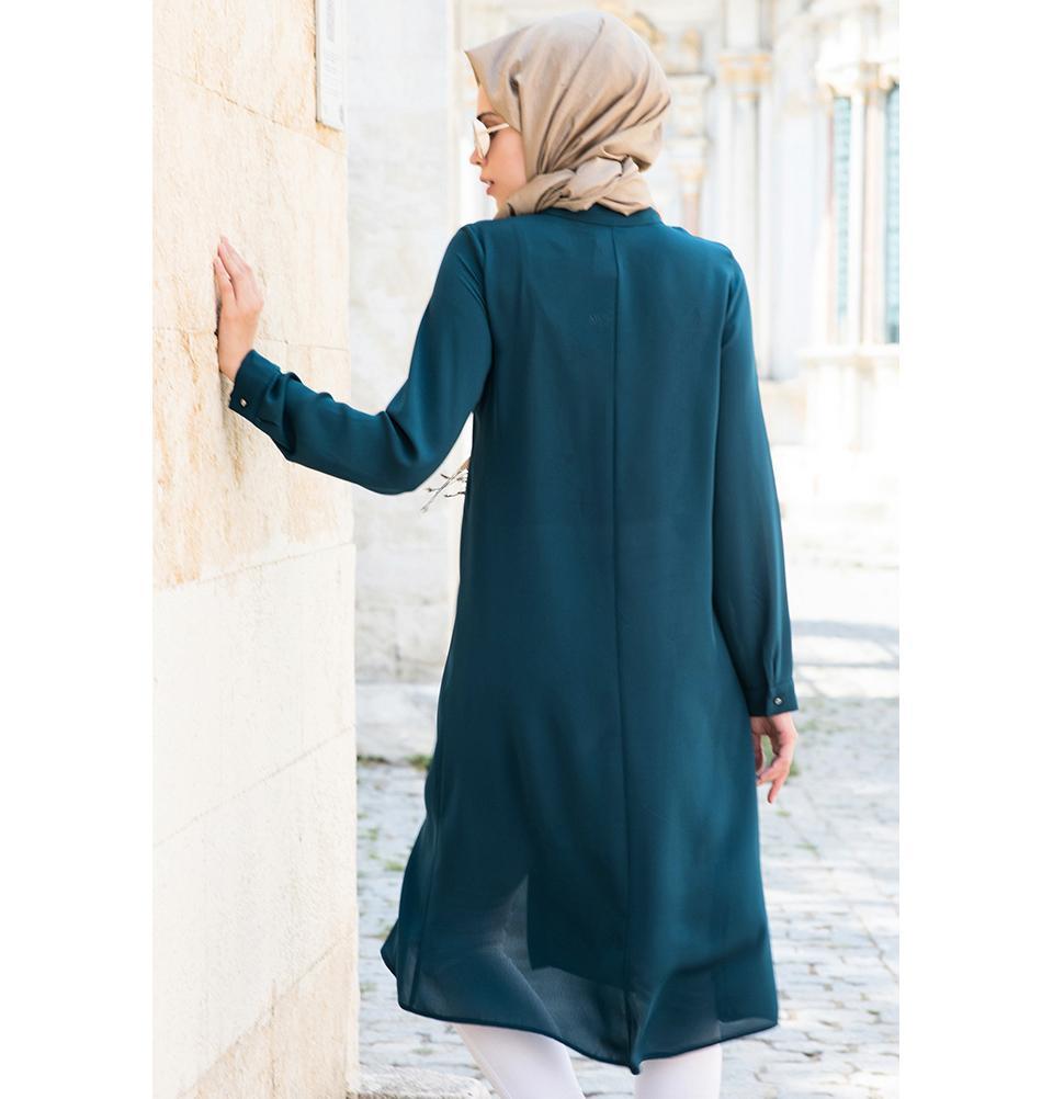 Abaci Simple Tunic Dress - Women's Casual Teal Blue Top 17TNK9936 | Perfect for Work, Weekend & Summer Outfits