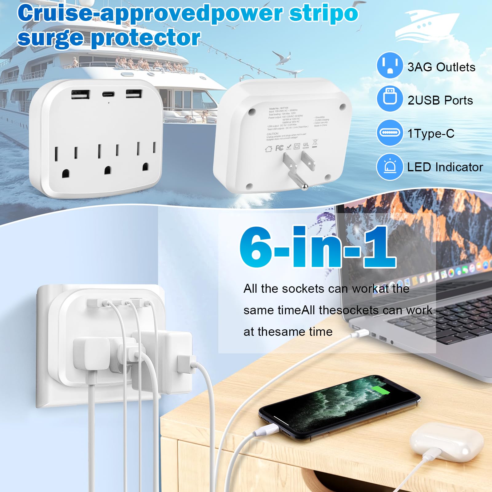 2025 Cruise Essentials Kit - Power Strip, Lanyards & Hooks for Travel