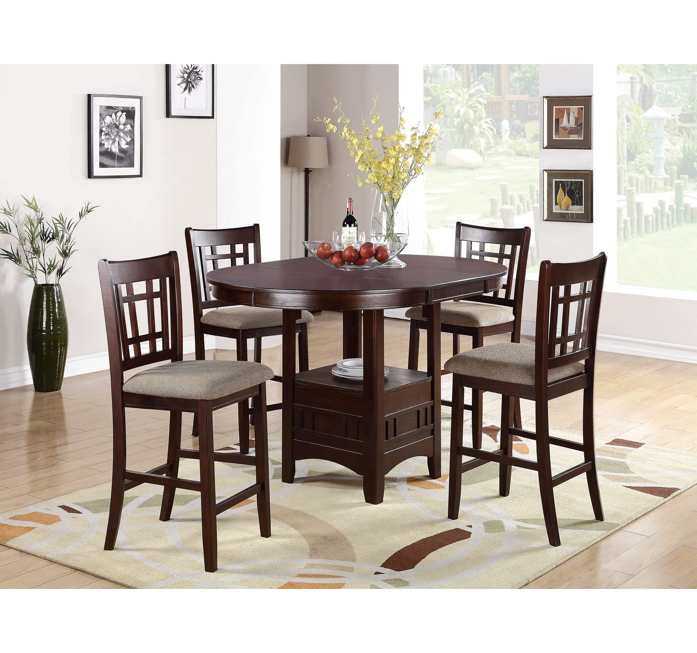 2-Piece Solid Wood Counter Height Dining Chairs with Upholstered Cushions - Brown Wooden Bar Stools for Kitchen Island, Breakfast Nook & Small Space Dining