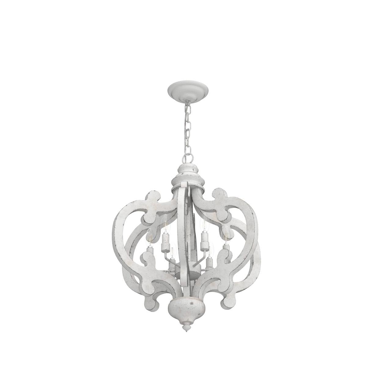 Farmhouse Chandelier 6-Lights Wooden Dining Room Light Fixture - Distressed White Candle Style Chandelier for Kitchen Island, Bedroom, Entryway & Living Room (20.1 Inch) - Perfect Rustic Lighting for Dining Tables, Kitchen Islands & Farmhouse Decor