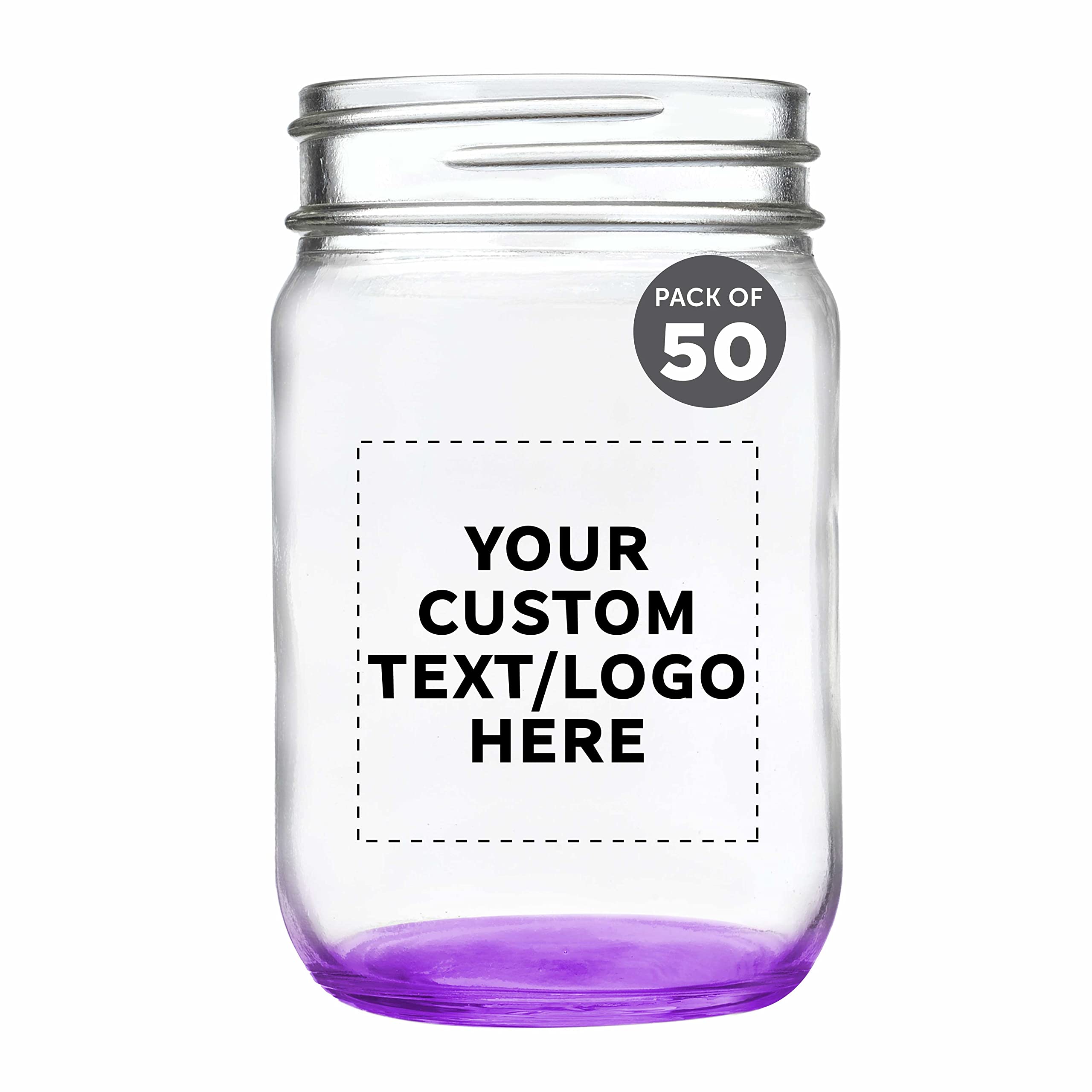 50-Pack 12 oz Custom Mason Jars Bulk Set - Personalized Purple Glass Jars for Overnight Oats, Candies, Pickling, Spices & Beverages - Perfect for DIY Crafts, Wedding Favors, Party Decor & Kitchen Storage