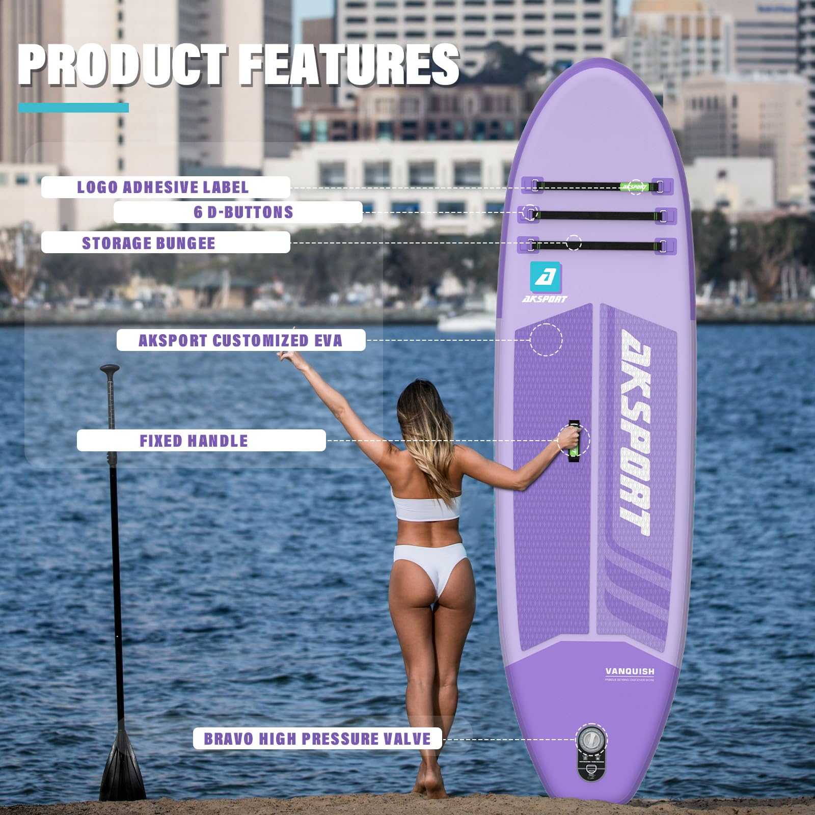 AKSPORT Inflatable Stand Up Paddle Board - Lightweight & Durable SUP Board with Premium Accessories Kit for Adults & Youth | Perfect for Yoga, Fishing & Ocean Adventures