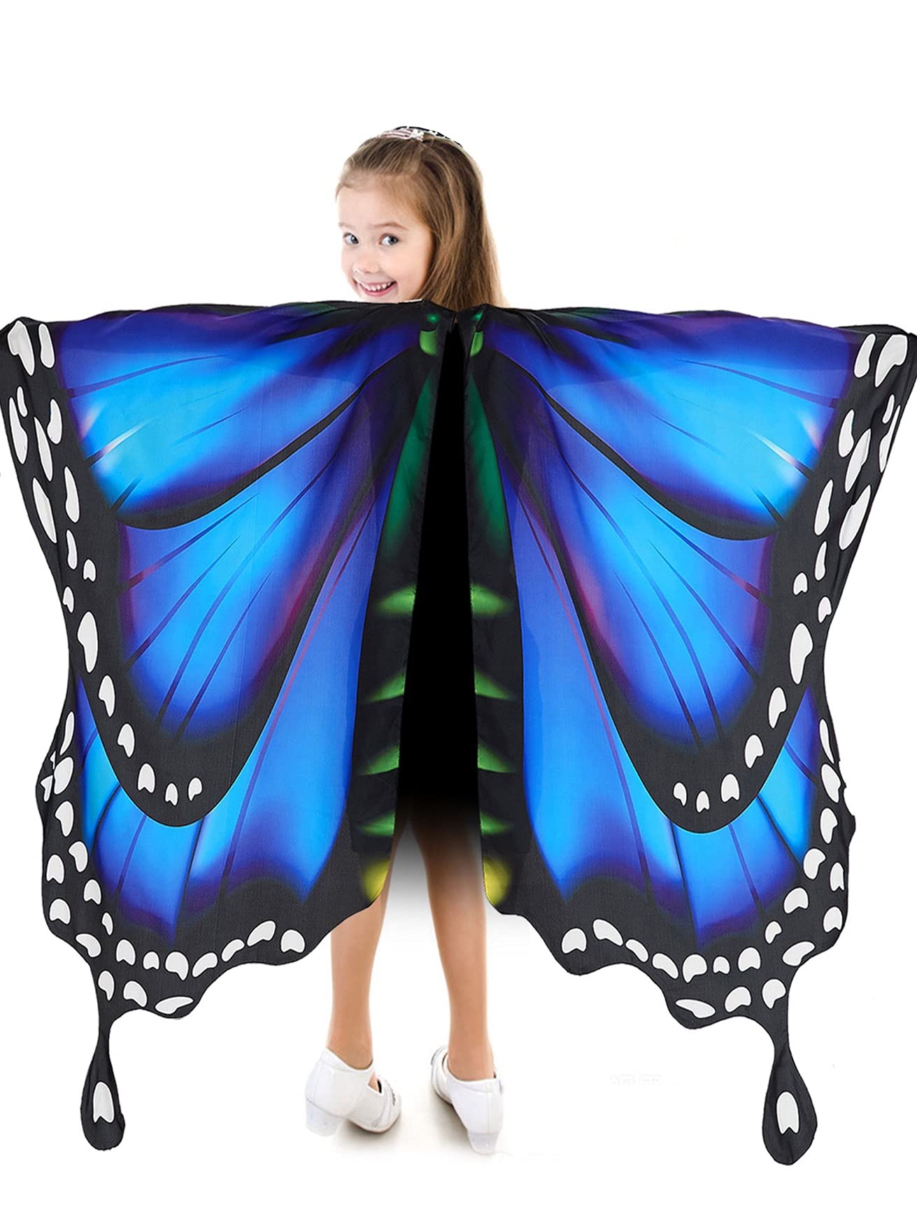 Butterfly Wings Costume for Girls - Fairy Wings with Mask & Antenna Headband - Halloween Dress Up, Birthday Party, Cosplay, Photo Shoot Accessories