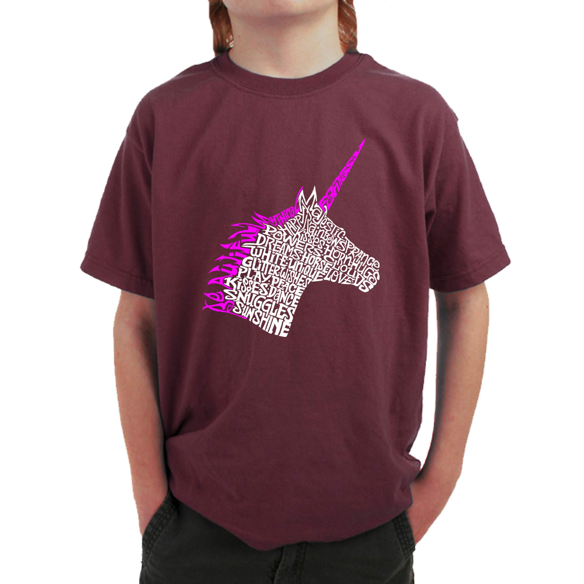LA POP ART Boys' Word Art Unicorn Graphic T-Shirt - Cool Casual Tee for Kids, Birthday Gifts & School Outfits