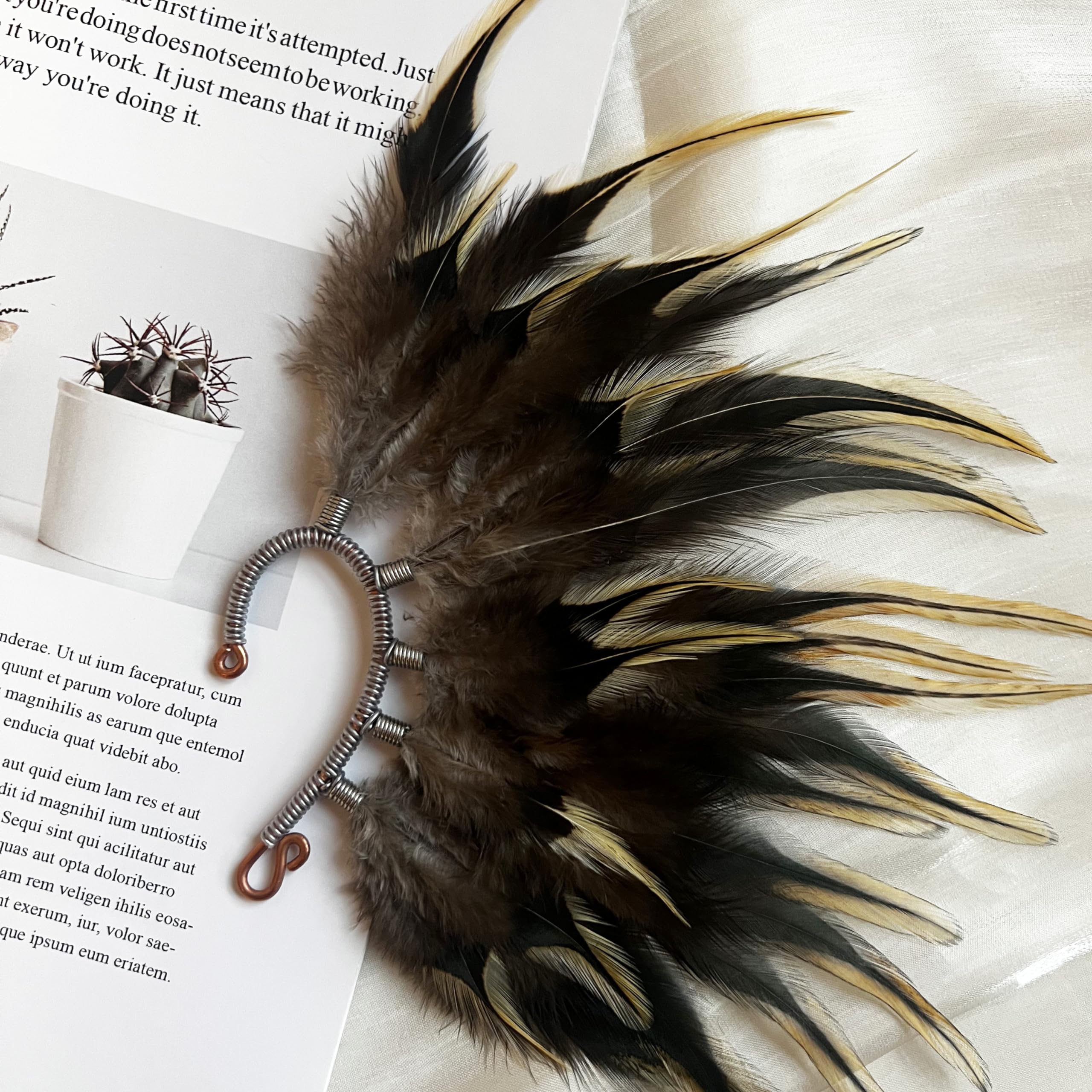 Handmade Brown Feather Ear Cuff - Fashionable Boho Earrings for Right Ear | Unique Feather Jewelry for Parties, Festivals & Special Occasions