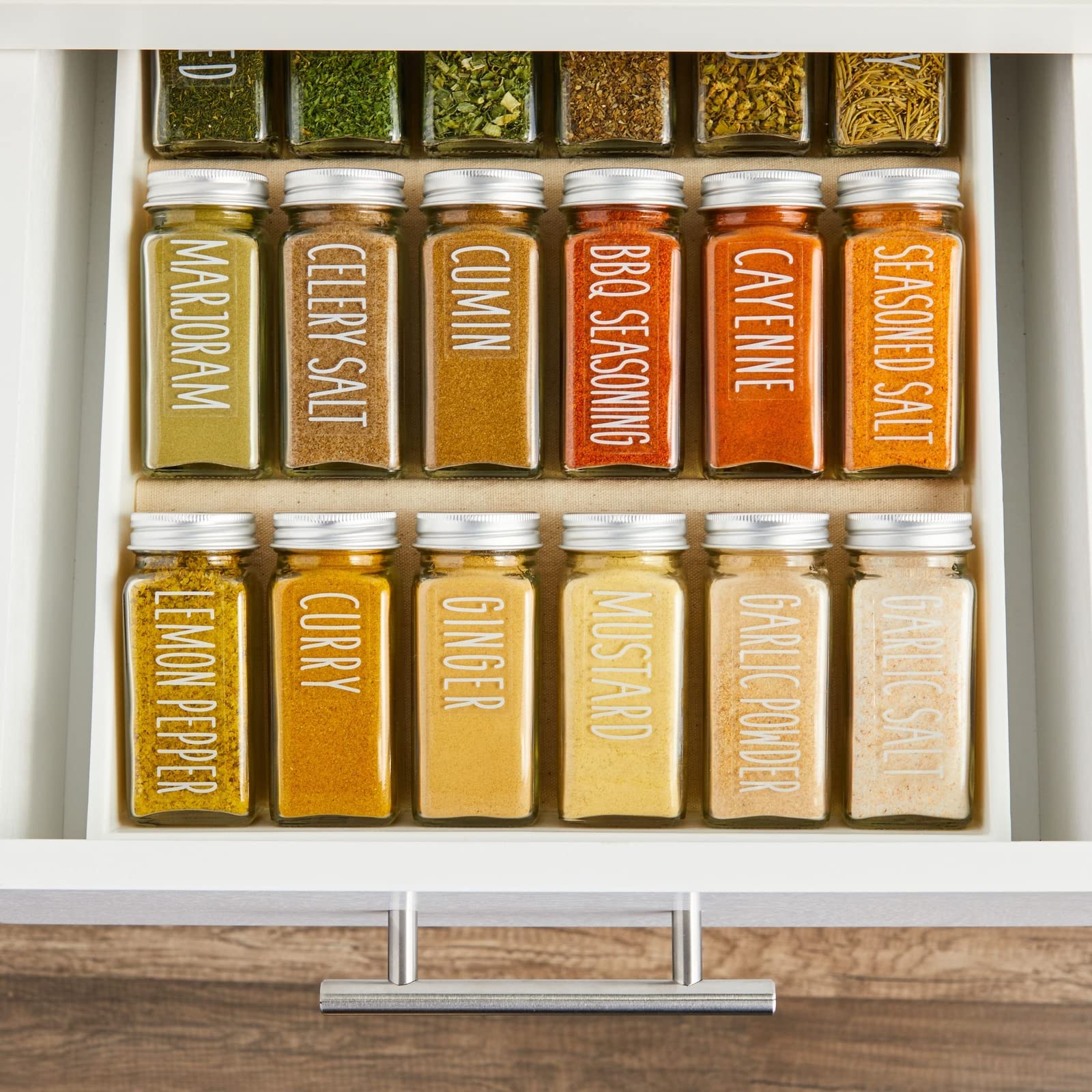 Waterproof Clear Preprinted 145 White Spice Labels for Seasoning & Herbs - Durable Spice Jar Stickers for Pantry Organization & Kitchen Rack Storage - Perfect for Spice Jars, Mason Jars & Herb Containers