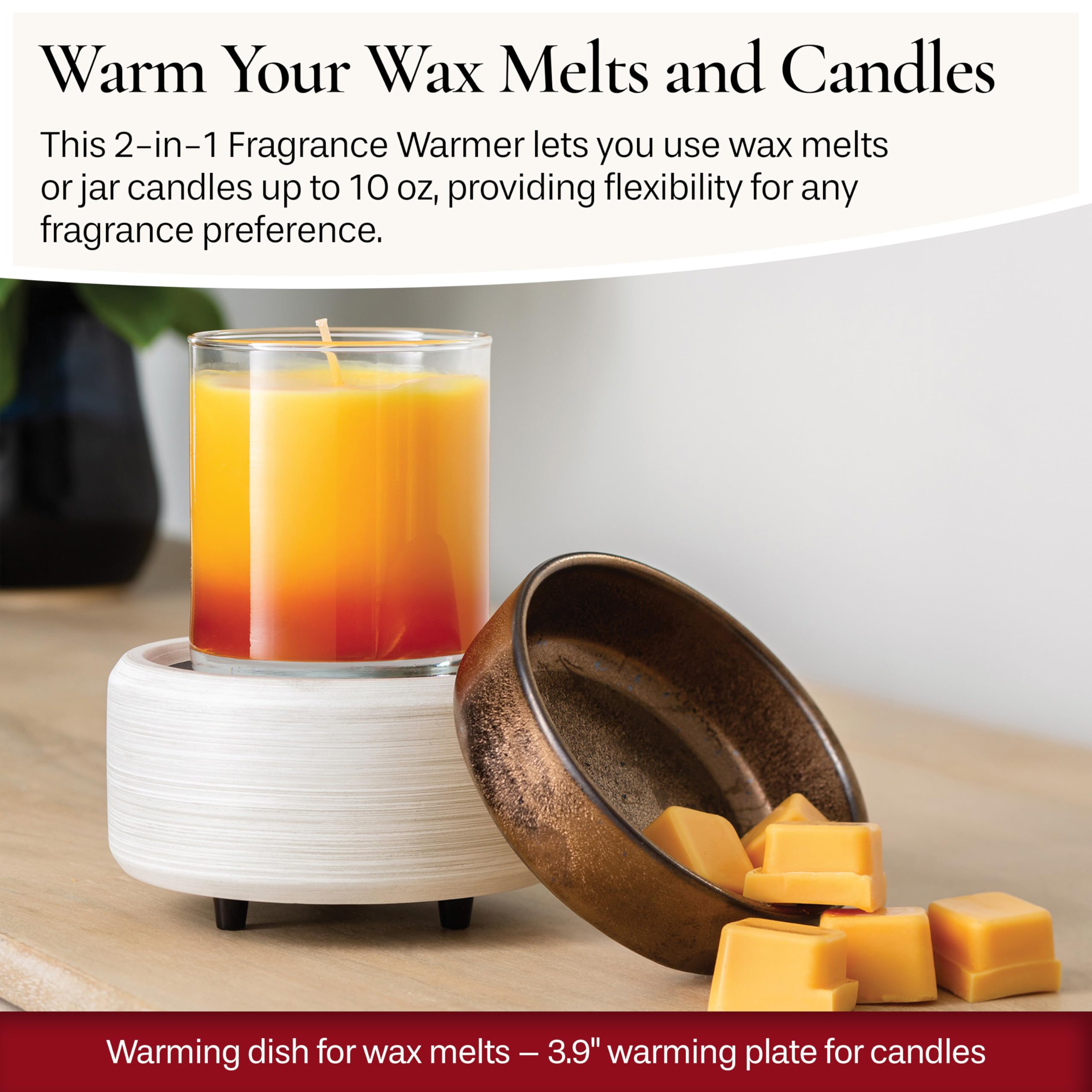 2-in-1 Candle Warmer & Fragrance Diffuser - Whitewashed Bronze Electric Wax Melter for Scented Candles and Wax Melts | Home Aromatherapy, Living Room Decor, Bedroom Relaxation, Gift Idea