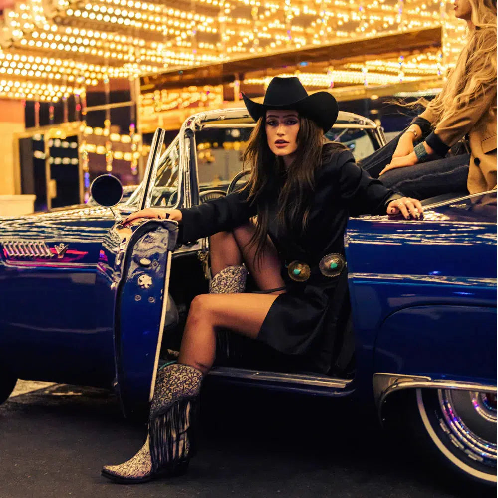 Women's Black & White Western Cowgirl Leather Fringe Boots - M Corral Style | Comfortable & Stylish for Rodeo, Country Dancing & Fashion Outfits