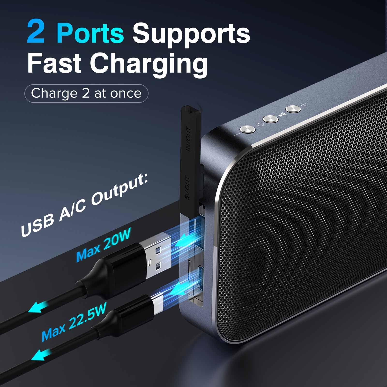 AFK 22.5W Fast Charging Power Bank with Bluetooth Speaker - Portable Charger with Dual USB Outputs for iPhone, Android & More - Perfect for Travel, Camping & Outdoor Adventures
