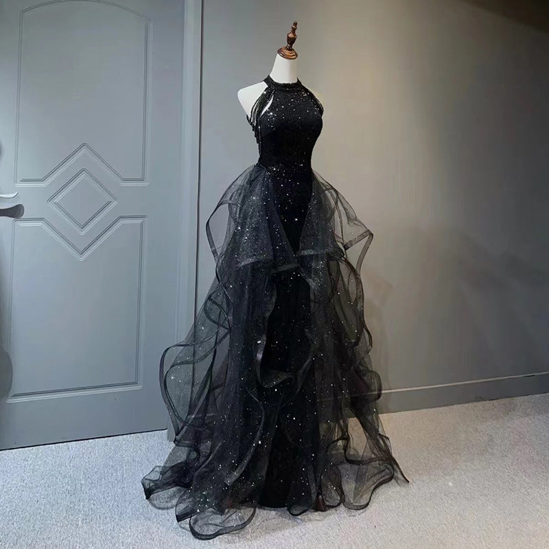 Elegant Black Sparkly Long Prom Dress - A-Line Tulle Evening Gown for Formal Parties, Homecoming & Special Occasions | Perfect for Prom Night, Wedding Guest & Black Tie Events