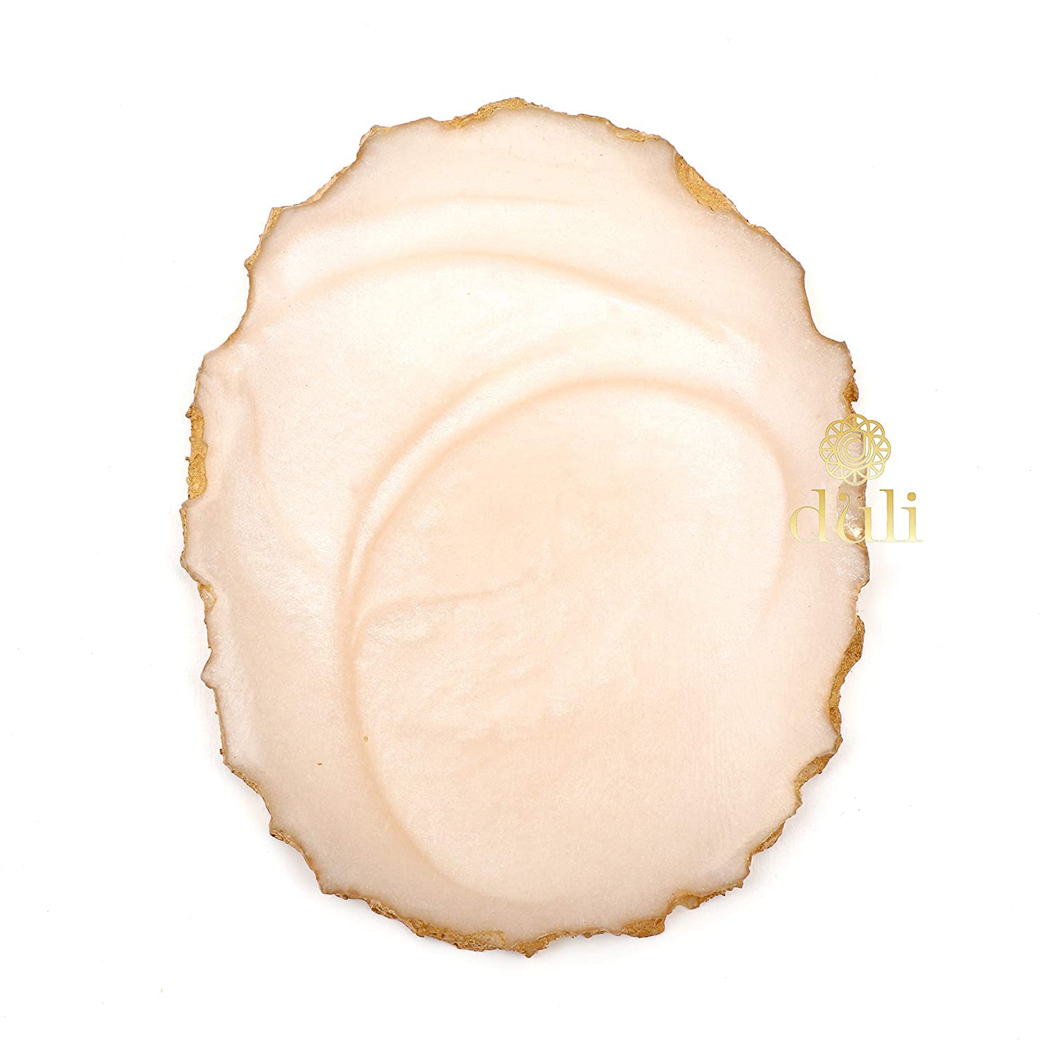 Elegant DULI Resin Coaster and Tray Set with Golden Handle - Cream Oval Home Decor for Coffee Table, Dining Table, and Office Desk | Multipurpose Serving Tray and Drink Coasters for Parties, Gifts, and Daily Use