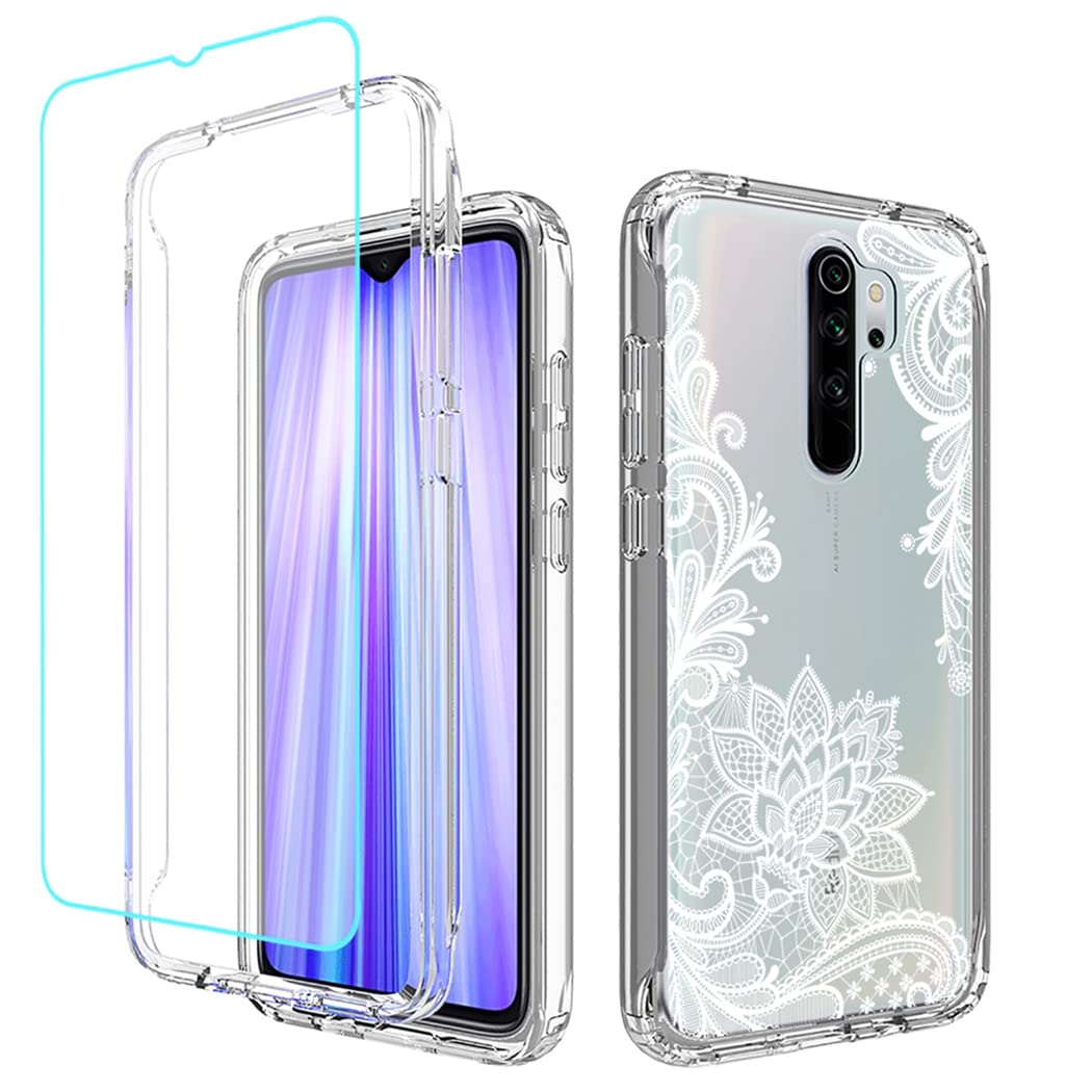 Premium Clear Mandala Phone Case for Xiaomi Redmi Note 8 Pro (M1906G7I) with Tempered Glass Screen Protector - Slim Full Body Protective Cover - Perfect for Daily Use, Travel & Gift Giving