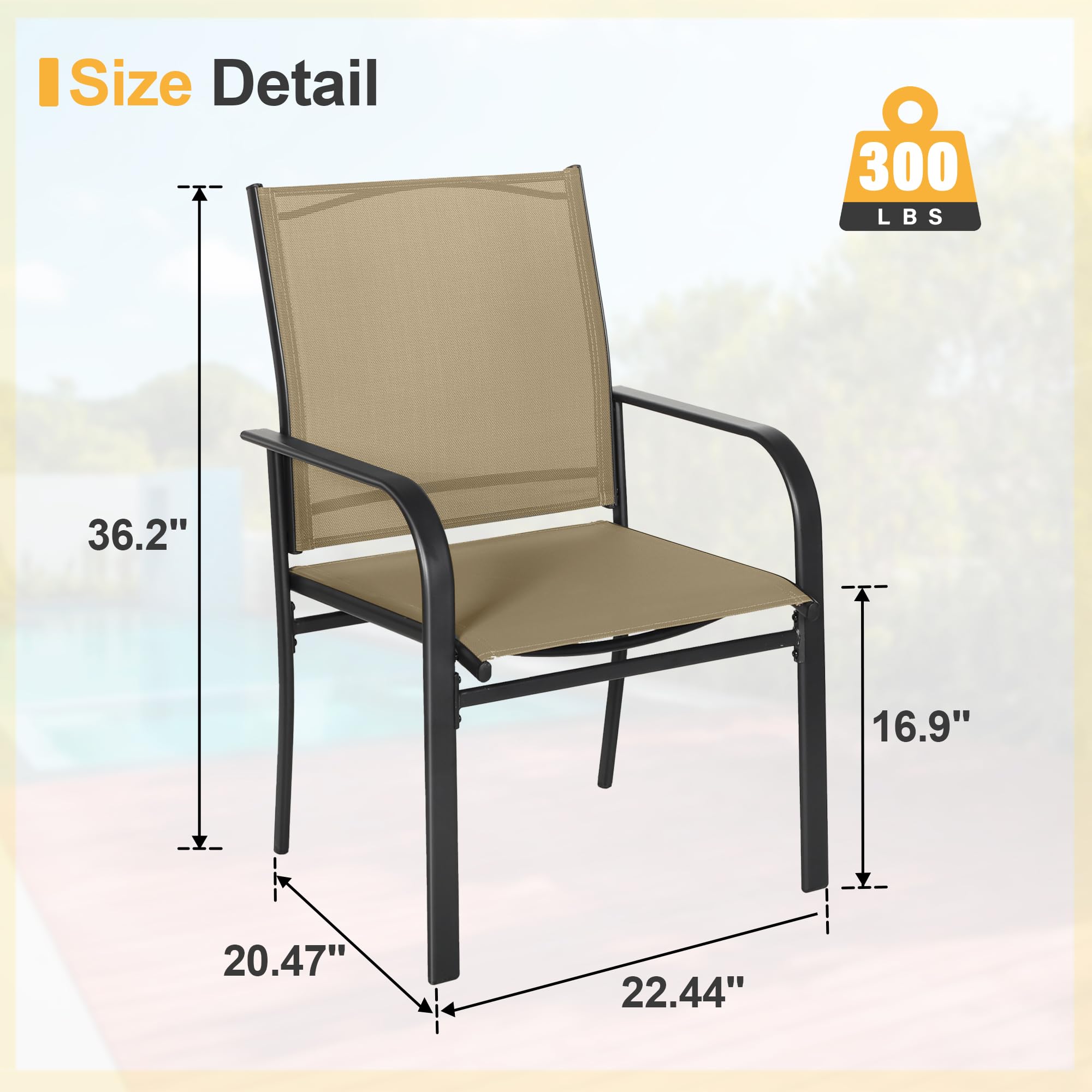 4-Piece Outdoor Wrought Iron Dining Chairs Set - Textilene High Back Patio Chairs with Armrests, Durable Metal Frame Furniture for Yard, Backyard, Lawn & Poolside - Perfect for Outdoor Dining, BBQs & Garden Parties (Brown)