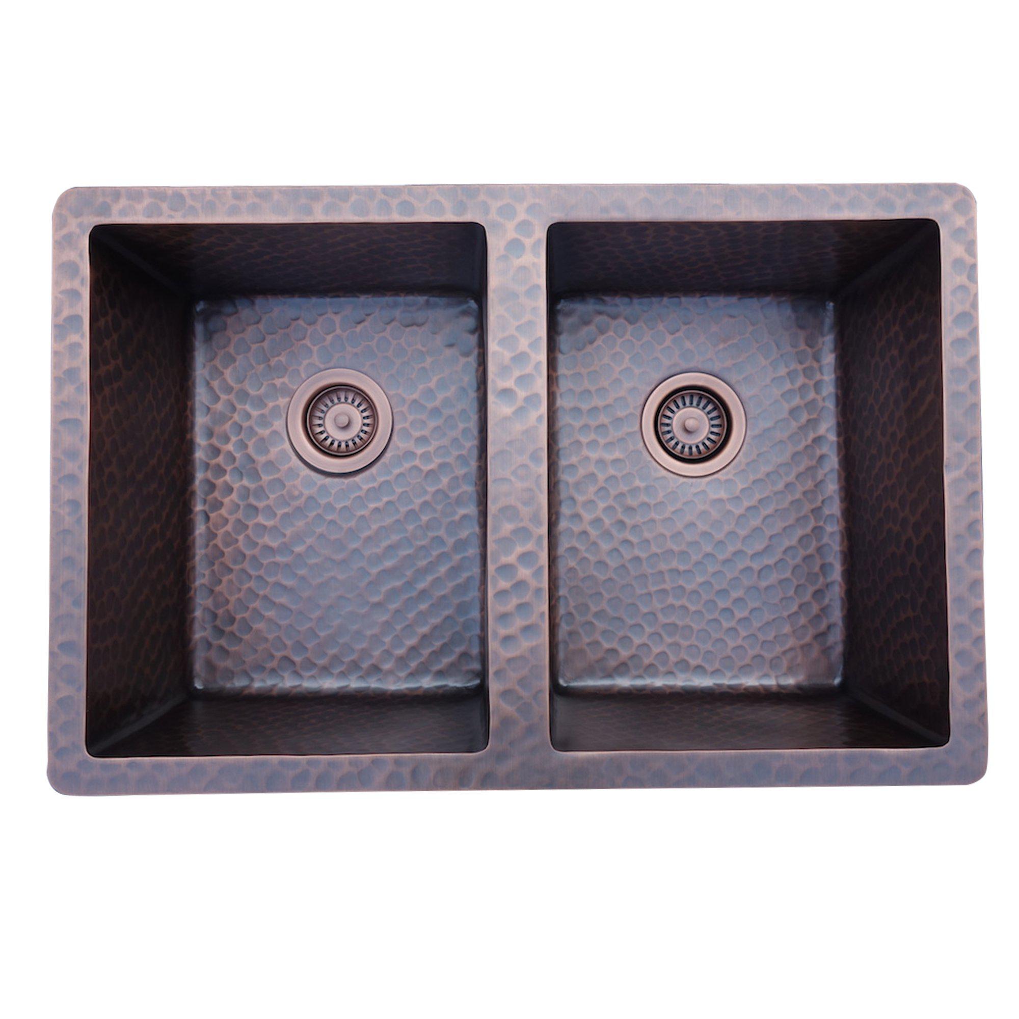 Premium 14 Gauge Undermount Copper Kitchen Sink - KEU 1 by SINDA | Heavy-Duty Equal Bowl Design | Perfect for Modern Farmhouse, Rustic & Luxury Kitchens