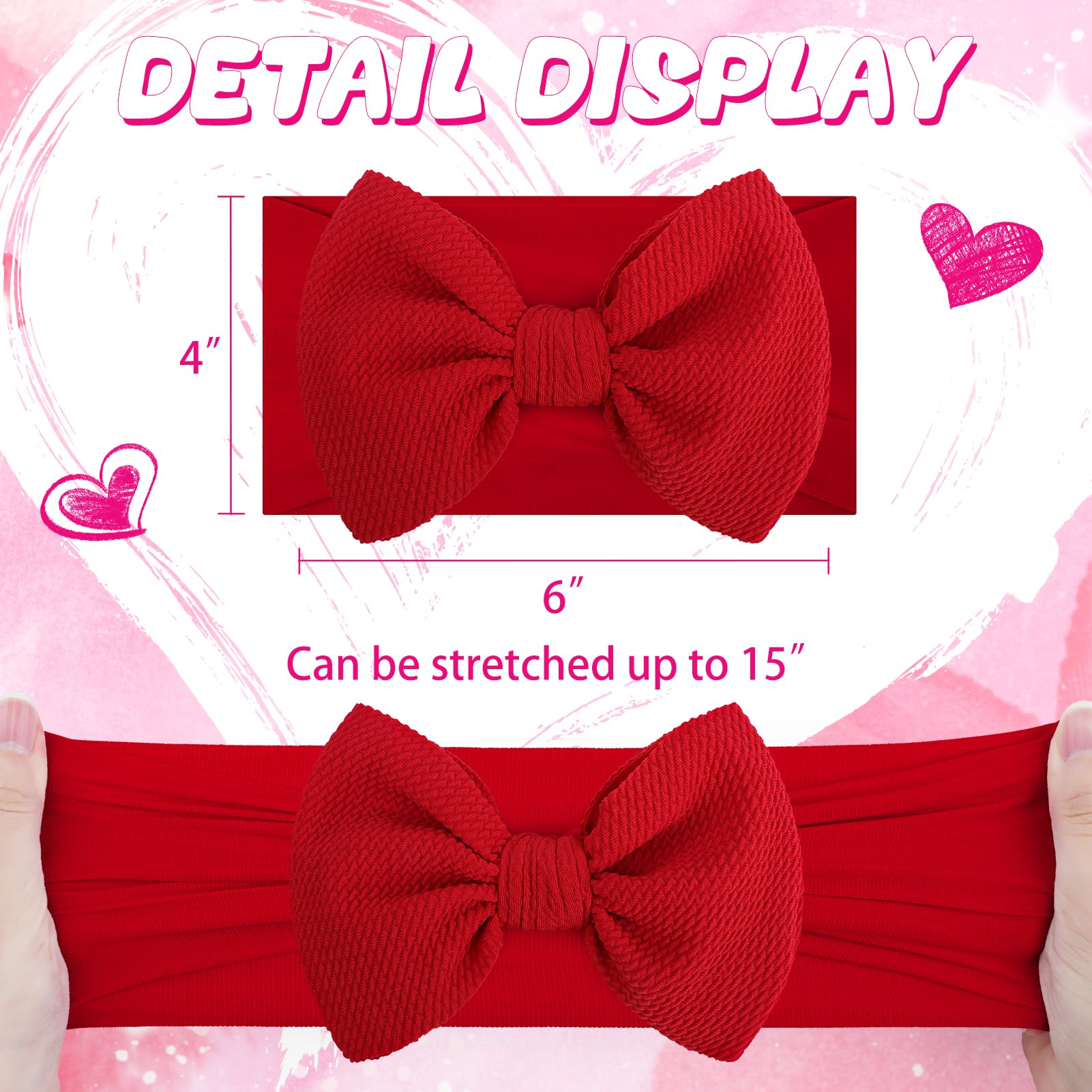 Valentine's Day Red Nylon Heart Headbands for Baby Girls - Handmade Hair Bows for Newborns, Toddlers & Infants - Perfect for Valentine's Gifts, Photo Shoots & Special Occasions