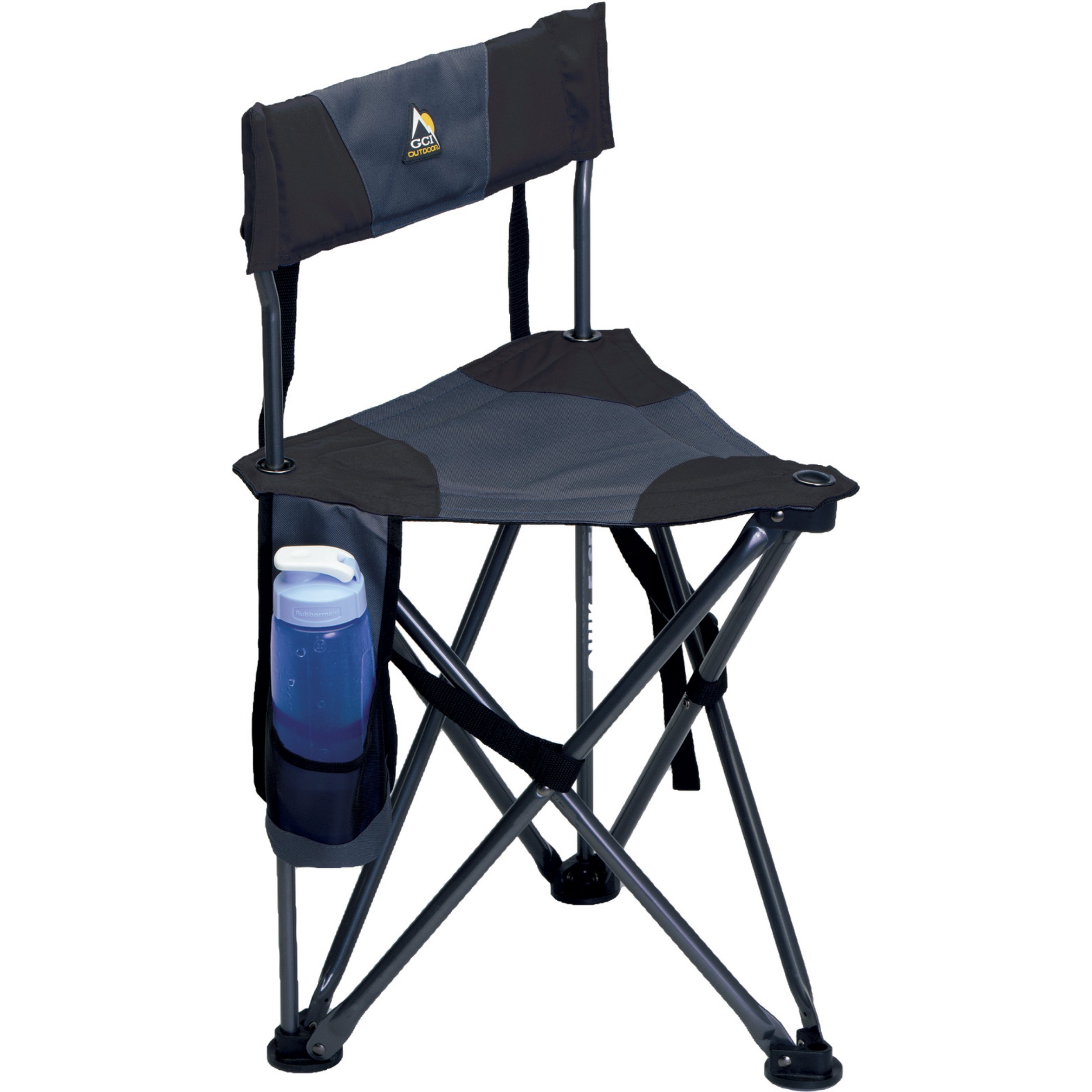 GCI Outdoor Quik-E-Seat Portable Folding Tripod Camping Chair with Cup Holder & Padded Back Support - Lightweight Compact for Hiking, Fishing, Beach, Concerts & Outdoor Events - Black
