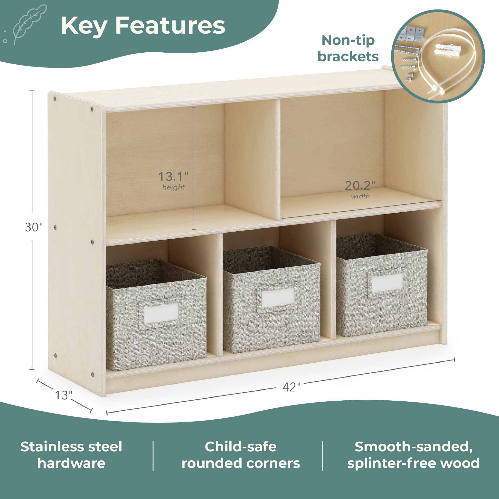 Guidecraft EdQ 5-Compartment Wooden Storage Organizer 30
