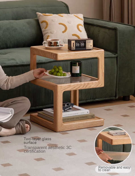 Solid Oak & Black Walnut Wood Corner Side Table - Square End Table for Living Room, Bedroom, or Office