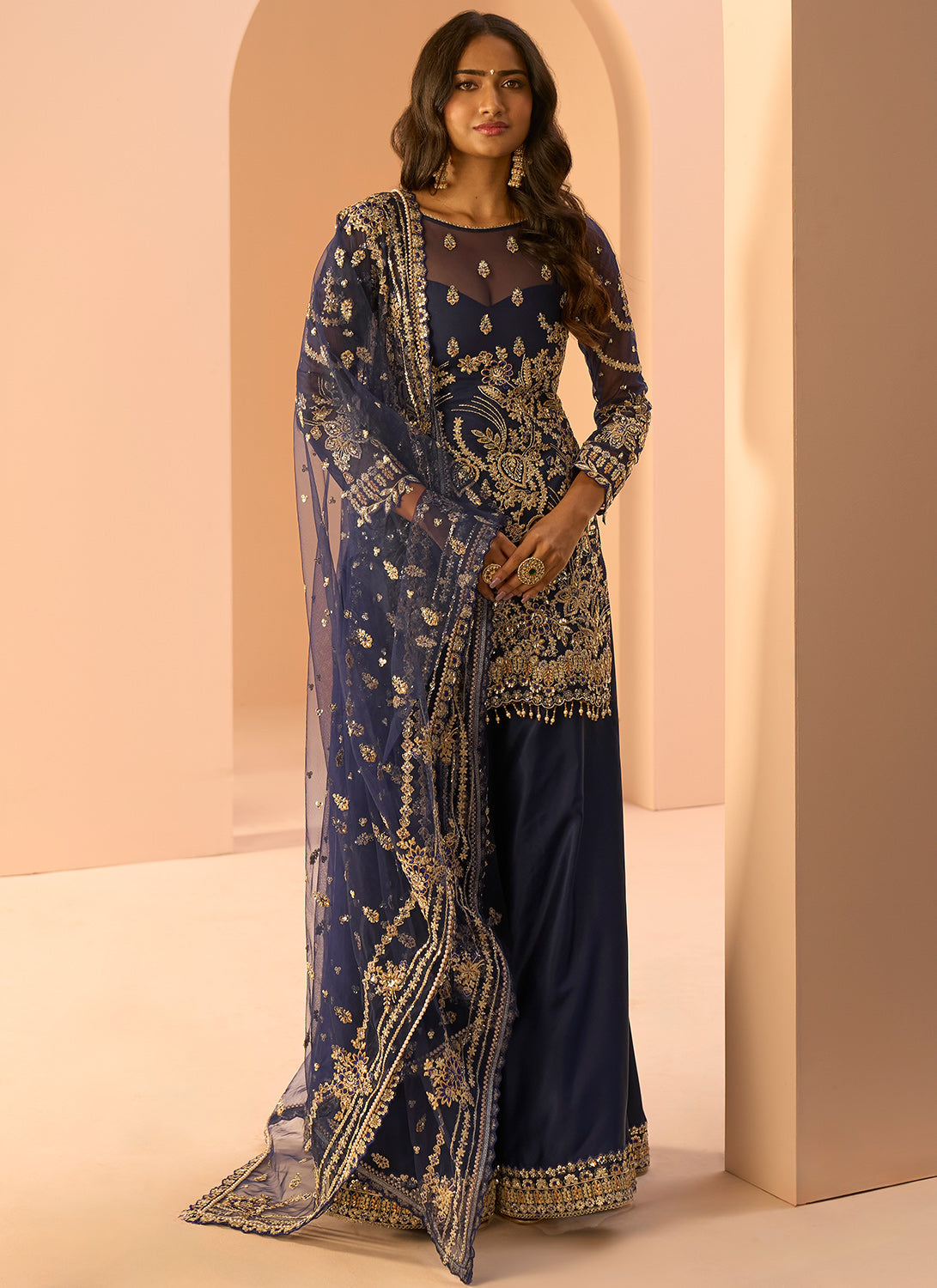Elegant Blue Embroidered Sharara Suit for Women - Traditional Pakistani/Indian Wedding Outfit - Perfect for Festivals, Parties & Special Occasions