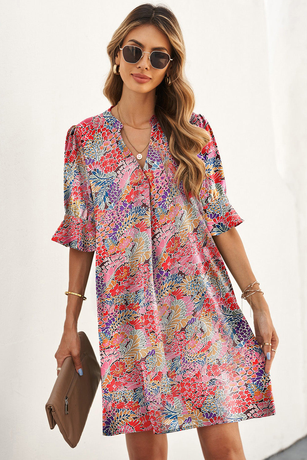 Floral Resort Shift Dress - Women's Summer Vacation Dress with Pockets, Lightweight & Comfortable for Beach, Travel, and Casual Wear