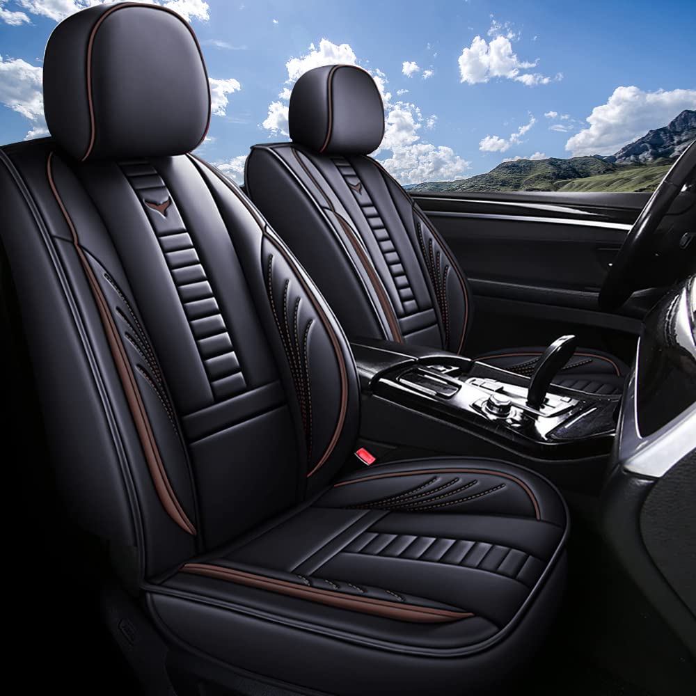 AFUNTIO Universal Leather Car Seat Covers for Honda Element 2003-2023 - Premium Comfort Fit for Most Cars & SUVs (Black-Coffee, Front Set) | Perfect for Road Trips, Daily Commutes & Vehicle Protection