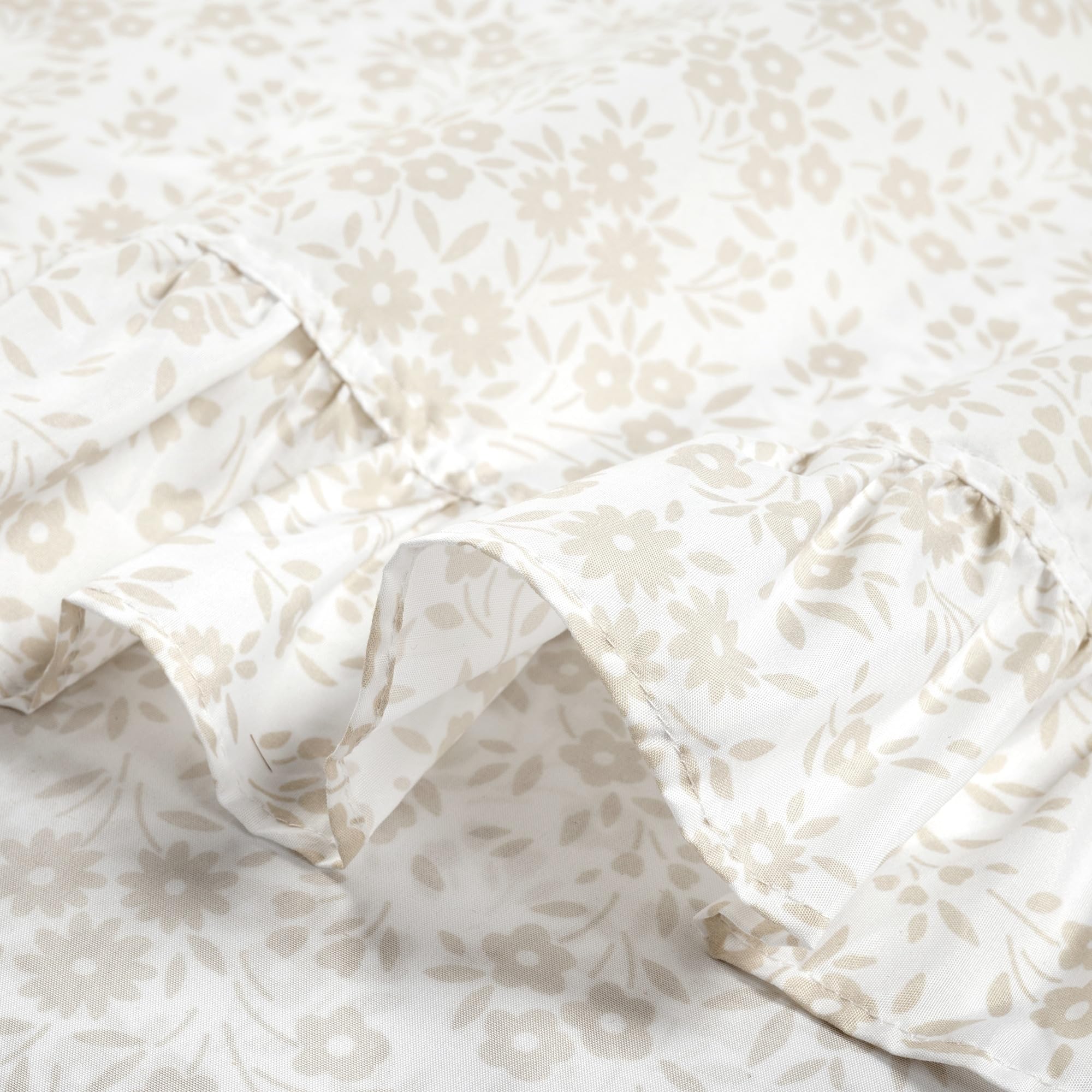 Lush Decor Garden of Flowers Ruffle 6-Piece King Size Sheet Set in Neutral & White - Soft Luxury Bedding for Master Bedroom & Guest Room