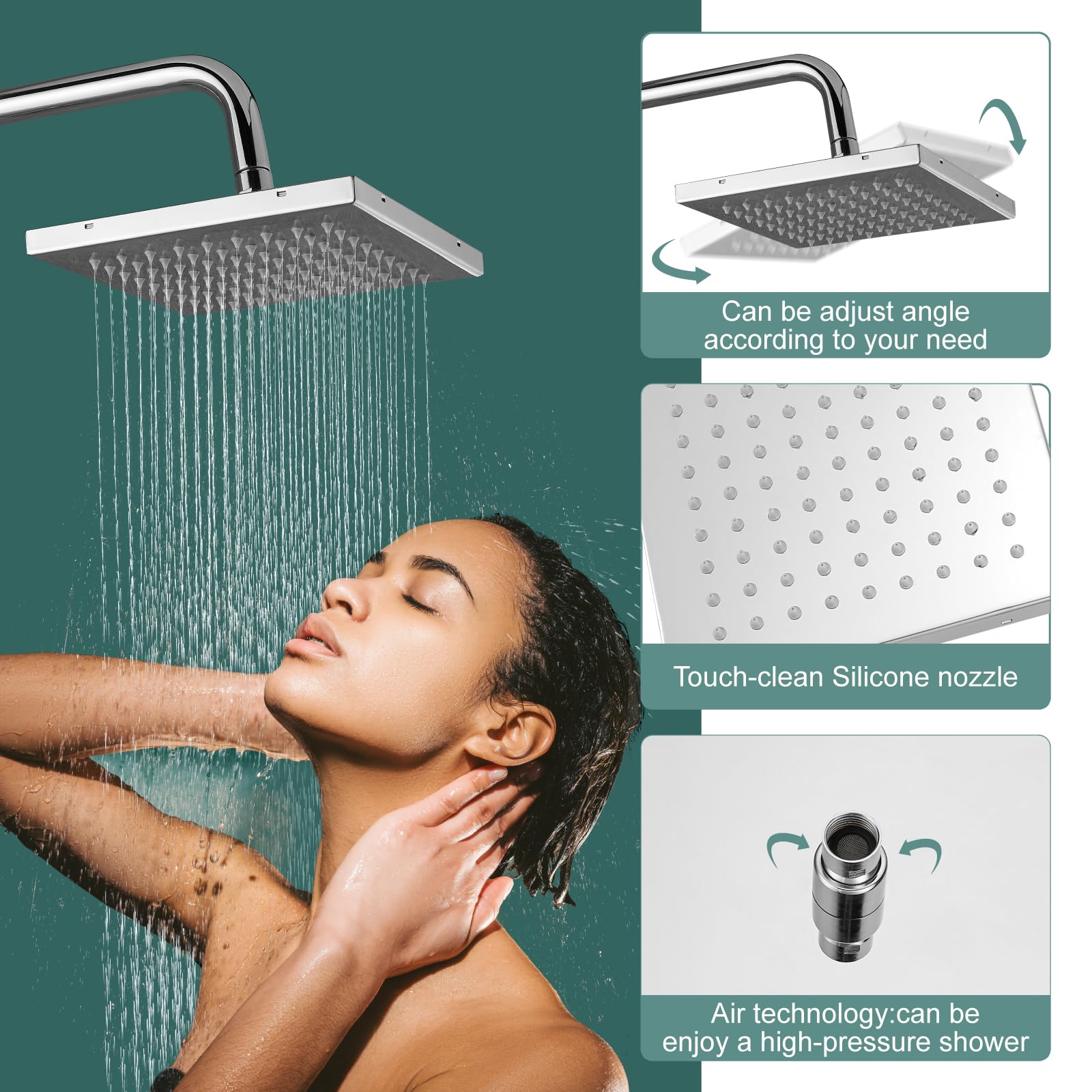 Premium Polish Chrome Exposed Shower System - 2 Function Bathroom Shower Set with 8 Inch Square Rainfall Shower Head & Hand Sprayer - Wall Mounted for Luxurious Spa Experience at Home