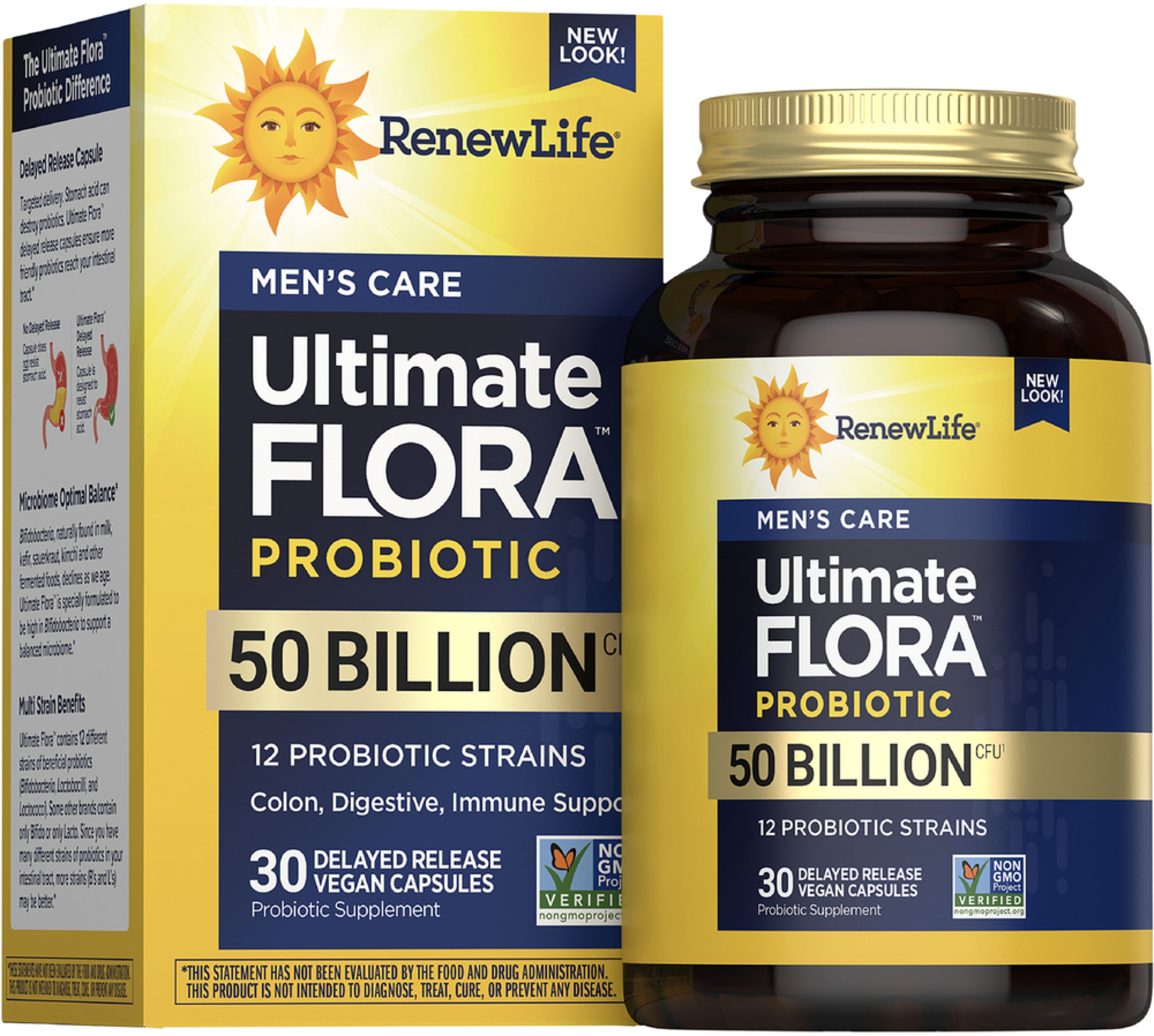 Ultimate Flora Men's Care Probiotic 50 Billion CFU - 30 Count Delayed Release Vegan Capsules for Digestive & Immune Support - Daily Supplement for Men's Gut Health