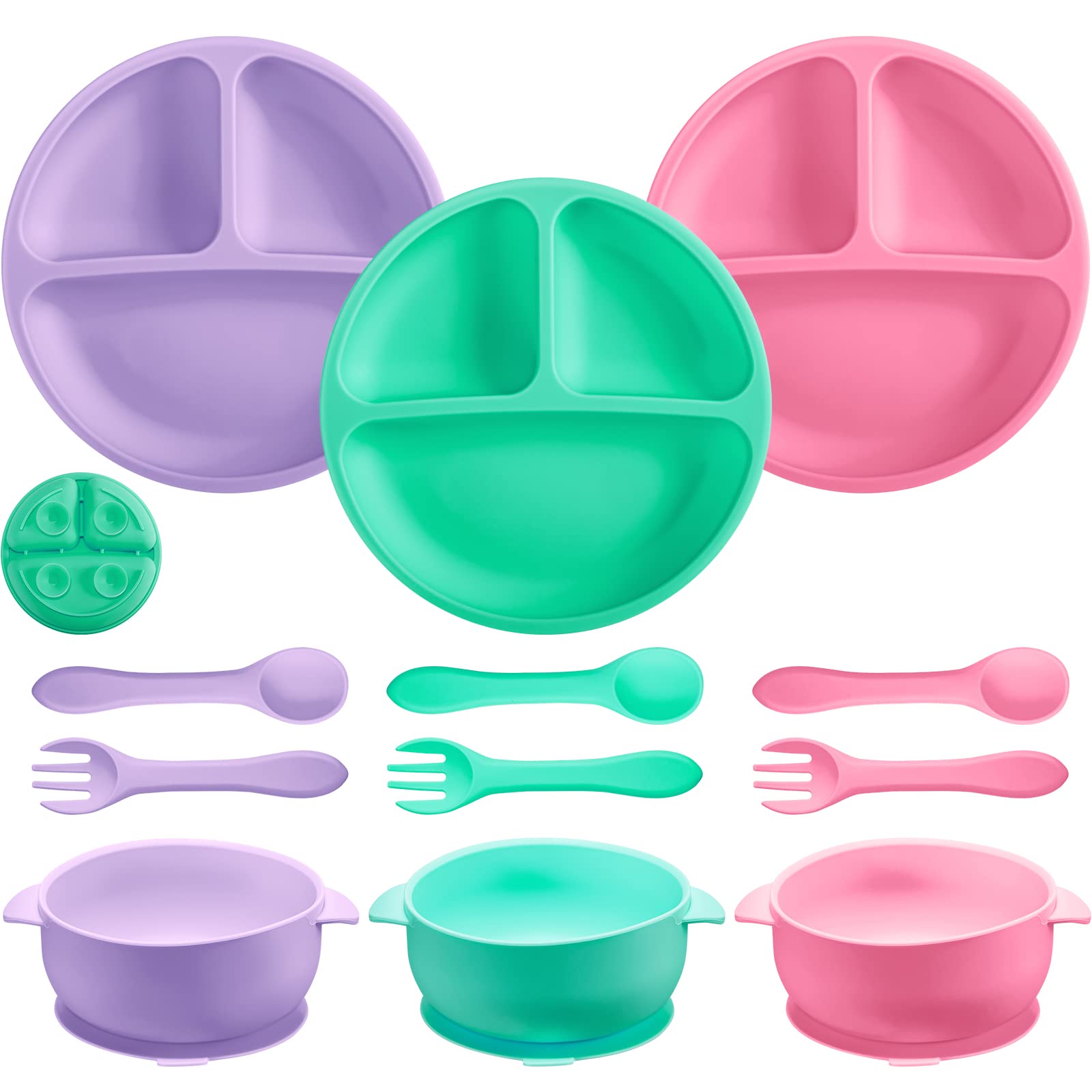 9-Piece Silicone Baby Feeding Set with Suction Plates, Bowls & Utensils - BPA-Free, Dishwasher & Microwave Safe for Toddlers (Vibrant Colors) - Perfect for Home, Travel & Daycare Use