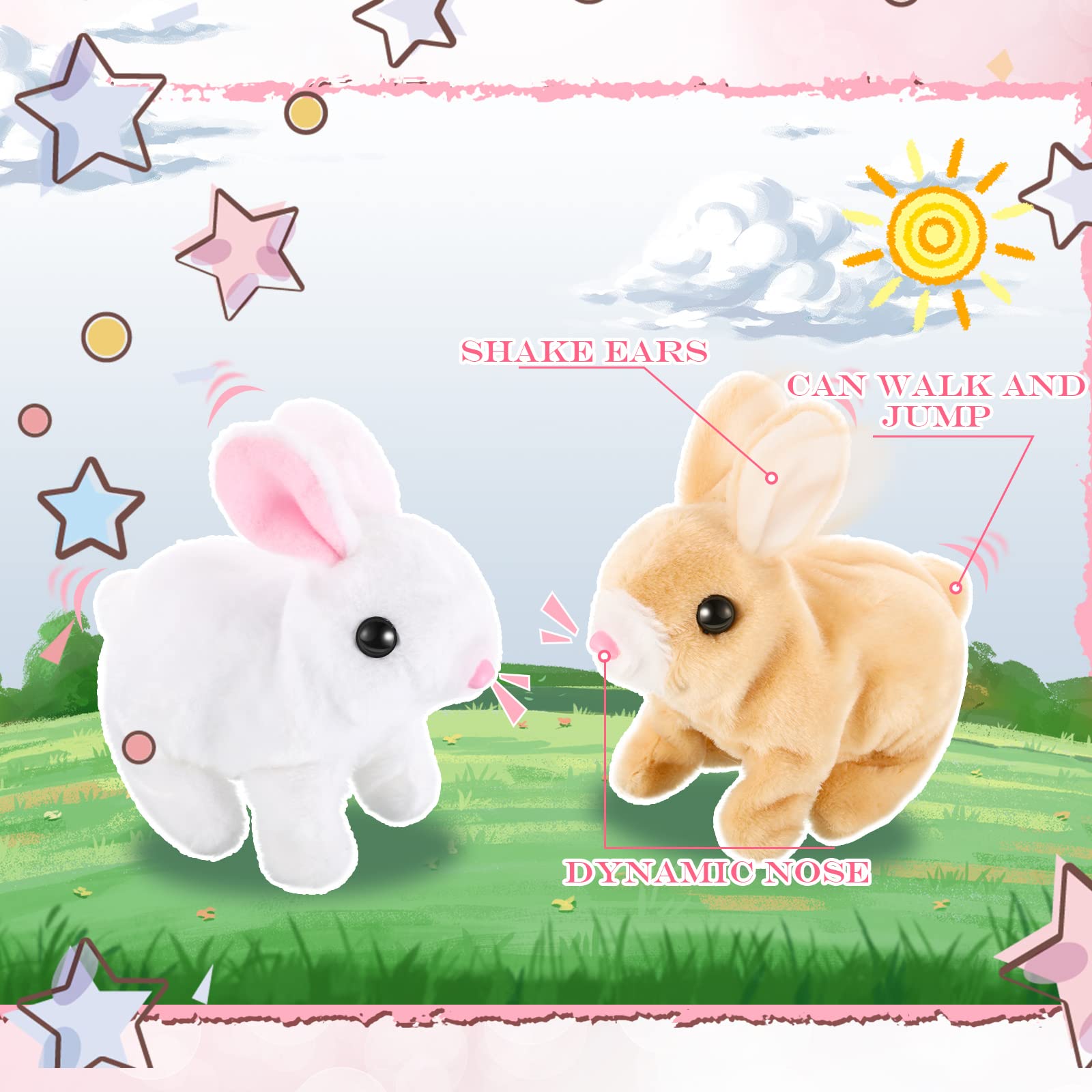 Interactive Rabbit Plush Toy - 2 Pack Walking & Hopping Bunny with Sounds, Robotic Stuffed Animal Easter Gift for Kids (Rabbit Style) - Perfect for Easter Gifts, Birthday Presents & Interactive Playtime