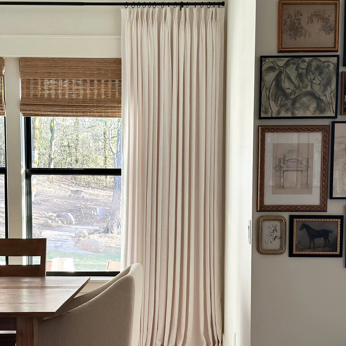 Pinch Pleated Blackout Curtains - 100% Linen Custom Drapes in Grey & Beige | Modern Thermal Insulated Window Treatments for Living Room & Bedroom