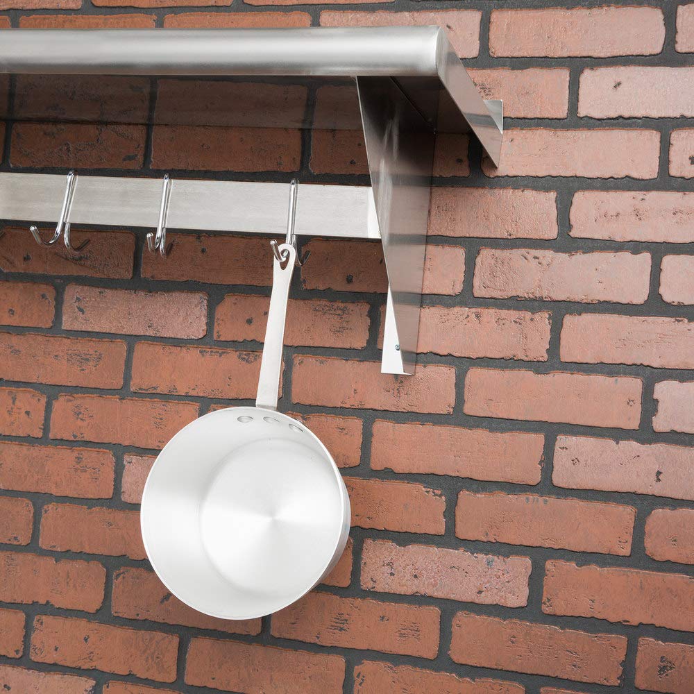 NSF Approved Stainless Steel Wall Mounted Pot Rack with Shelf & 18 Galvanized Hooks (15