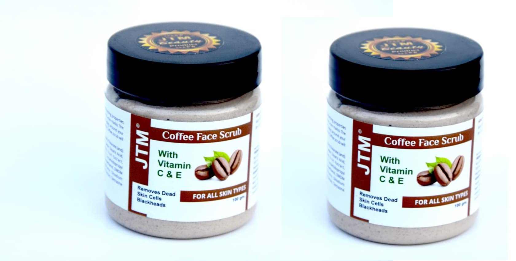 JTM Coffee Face & Body Scrub - Exfoliating Tan Removal Moisturizer for Skin Whitening & Brightening (100ml, Pack of 2) - Perfect for Daily Skincare Routine & Spa Treatment at Home