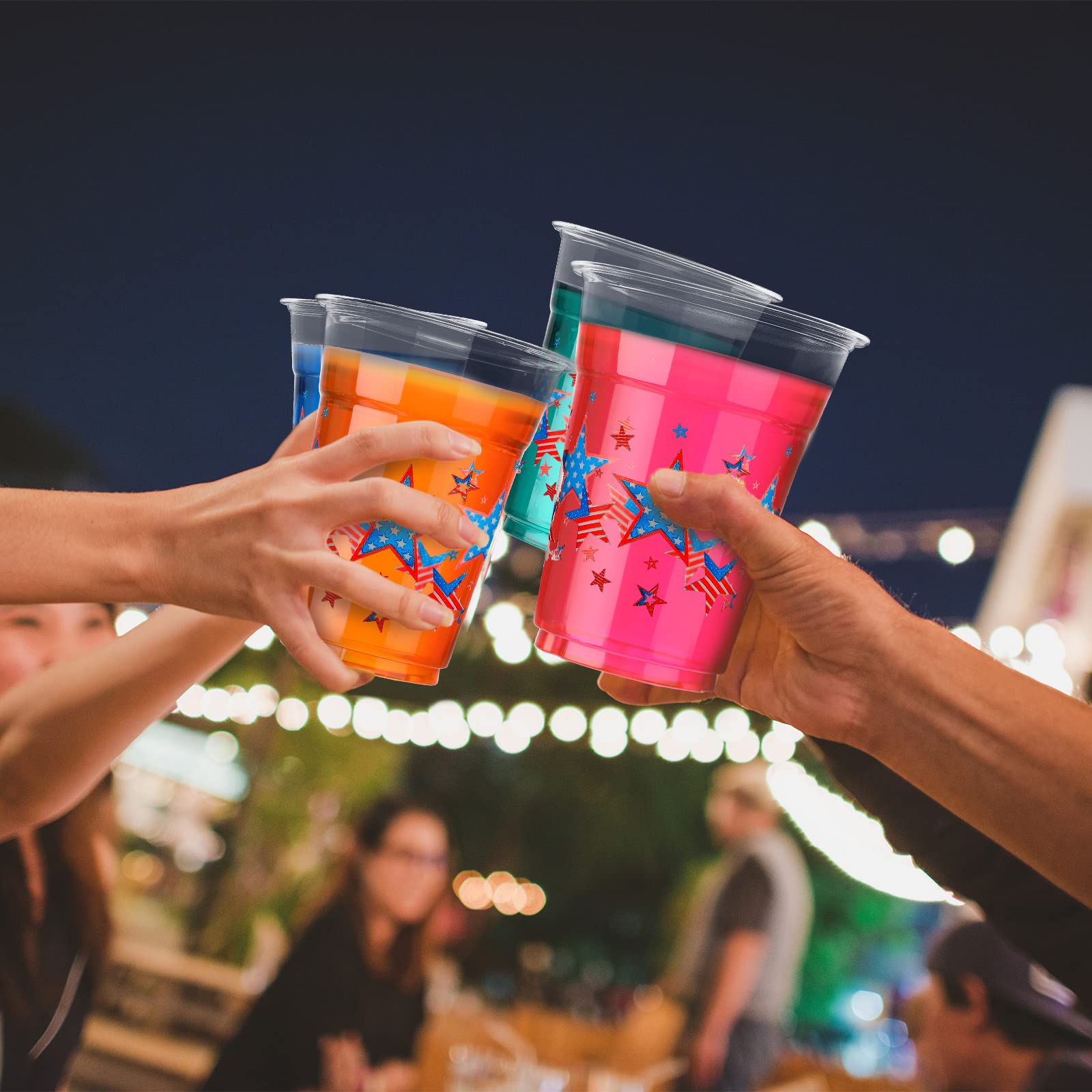 Meanplan 16 Oz Clear Disposable Plastic Cups - Patriotic Red White Blue Printed Party Cups for Cold Drinks (30 Count, Classic 4th of July Design) - Perfect for Independence Day BBQs, Summer Picnics & Memorial Day Celebrations