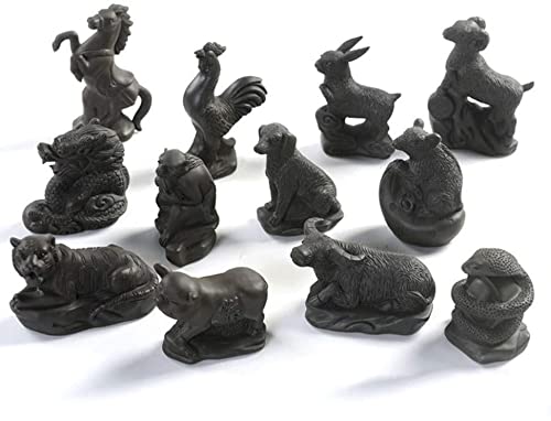 Chinese Zodiac Tea Pet Ceramics Statue - 12-Piece Purple Clay Tea Set for Home, Office & Car Decor | Feng Shui Gift for Tea Lovers & Collectors | Perfect for Tea Ceremonies, Meditation Spaces & Asian-Themed Decor
