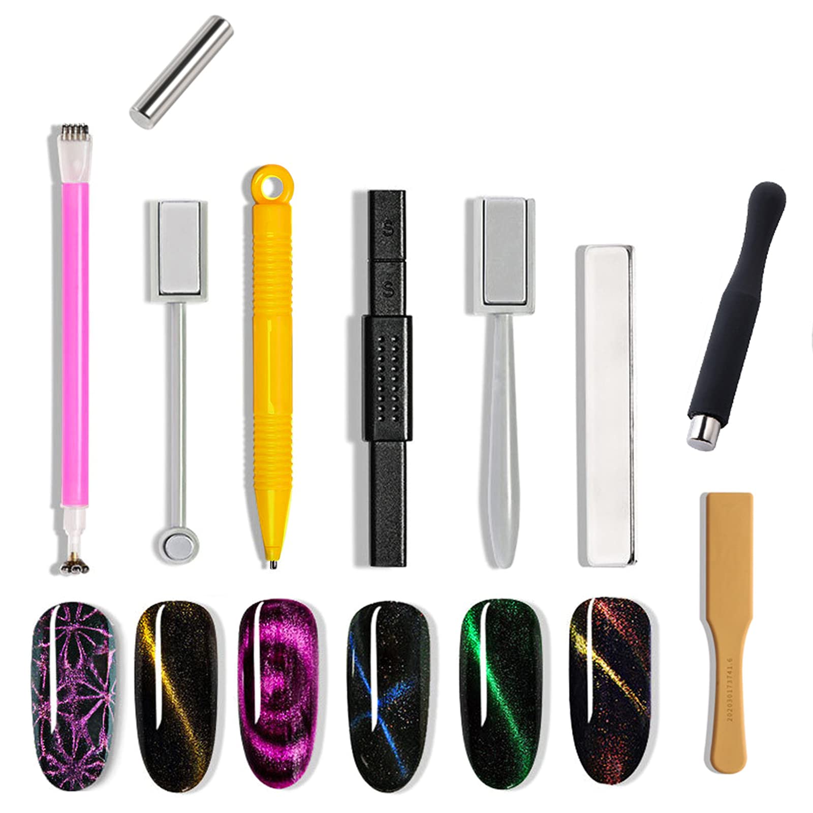 JERCLITY 9-Piece Nail Art Magnet Tool Set - Double Head Flower Design Magnetic Pens, 3D Cat Eye Gel Polish Magnet Sticks for UV Gel Nails, Multi-Function Magnetic Board for Professional Salon & DIY Nail Art at Home