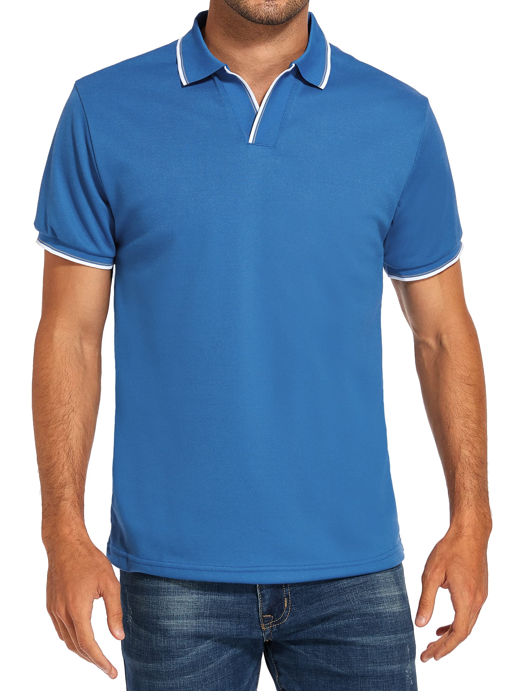 HAUSEIN Men's Short Sleeve Polo Shirts - Breathable V-Neck Casual & Golf Shirts for Summer | Perfect for Outdoor Sports, Work & Leisure Activities
