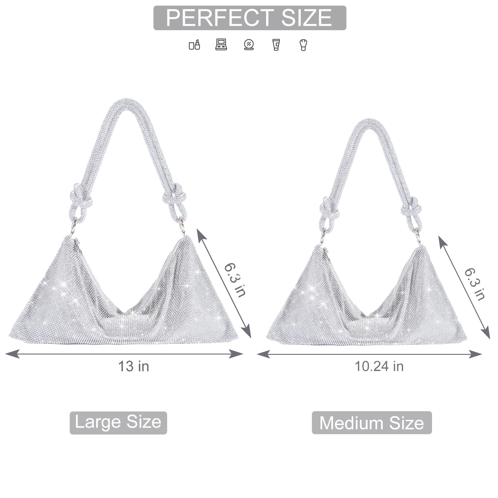 Sparkly Rhinestone Purse for Women - Elegant Silver Diamond Evening Bag, Prom Clutch, Hobo Handbag | Perfect for Parties, Weddings, and Special Occasions