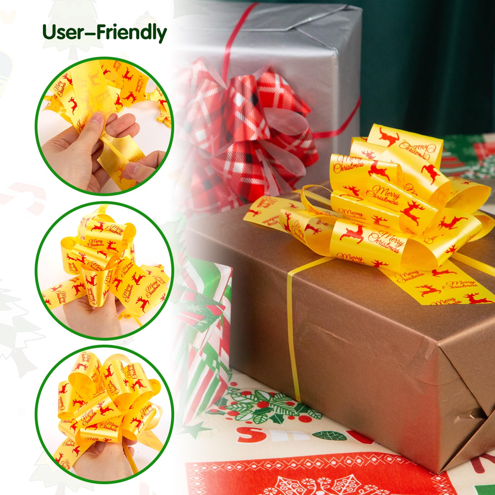 32PCS Christmas Pull Bows - 5 Inch Gift Wrapping Bows for Box Decor & Party Supplies