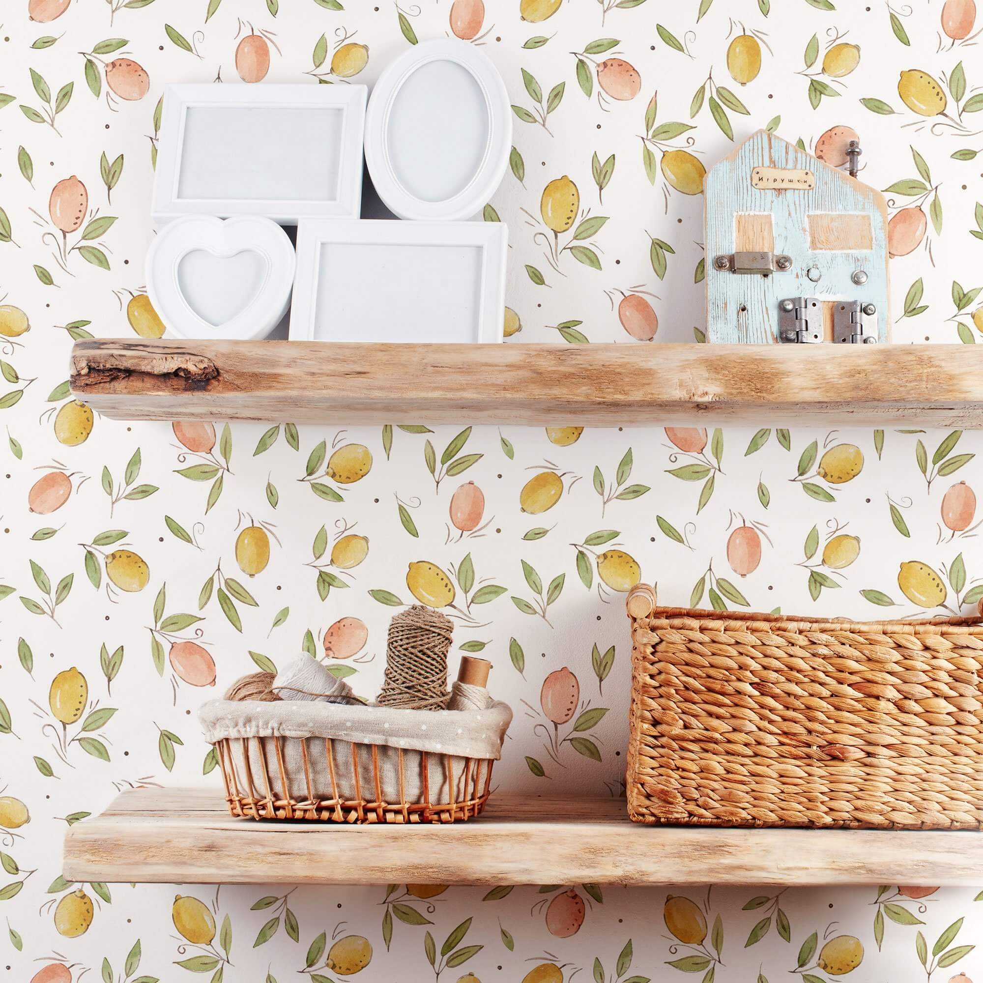 Pink and Yellow Lemon-Themed Peel and Stick Removable Wallpaper - Self-Adhesive Decorative Wall Covering for Kitchen, Bathroom, Nursery & Home Decor