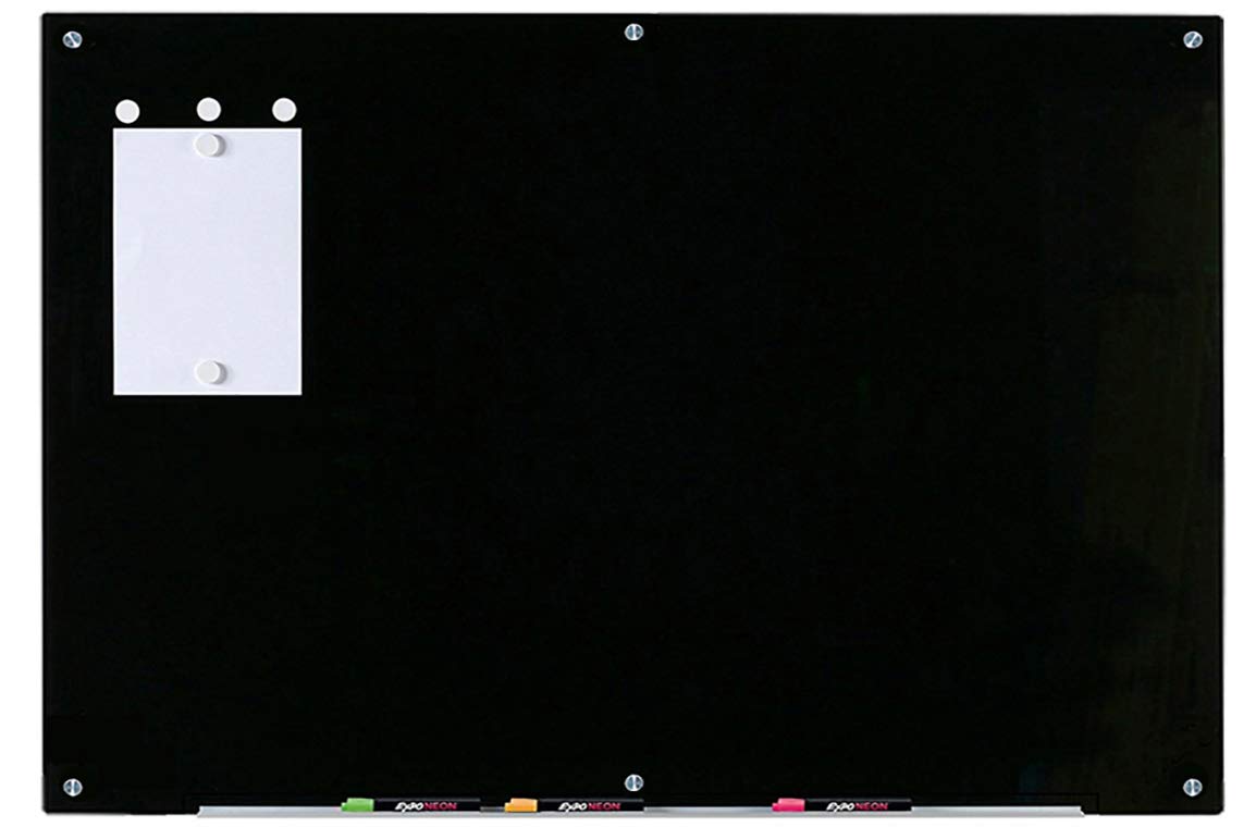 Magnetic Glass Dry-Erase Board 5' x 3.4' - Premium Black Whiteboard with Markers, Magnets & Mounting Hardware - Perfect for Office, Classroom & Home Use