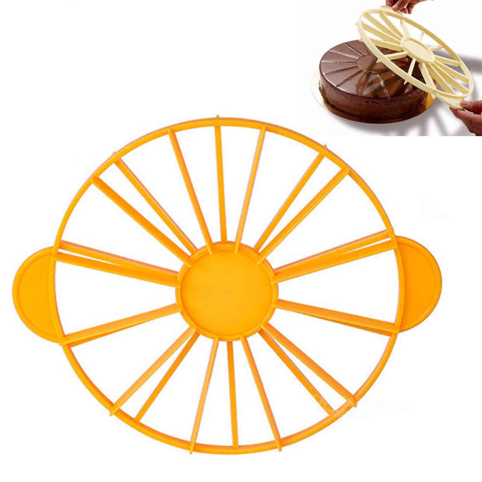 Premium Cake Portion Marker - 10/12 Piece Round Cake Divider Tool, Food Grade Bread Slicer & Cake Slicing Fixator (Yellow, 126g/4.4oz) - Perfect for Birthday Cakes, Wedding Desserts & Baking Measurements