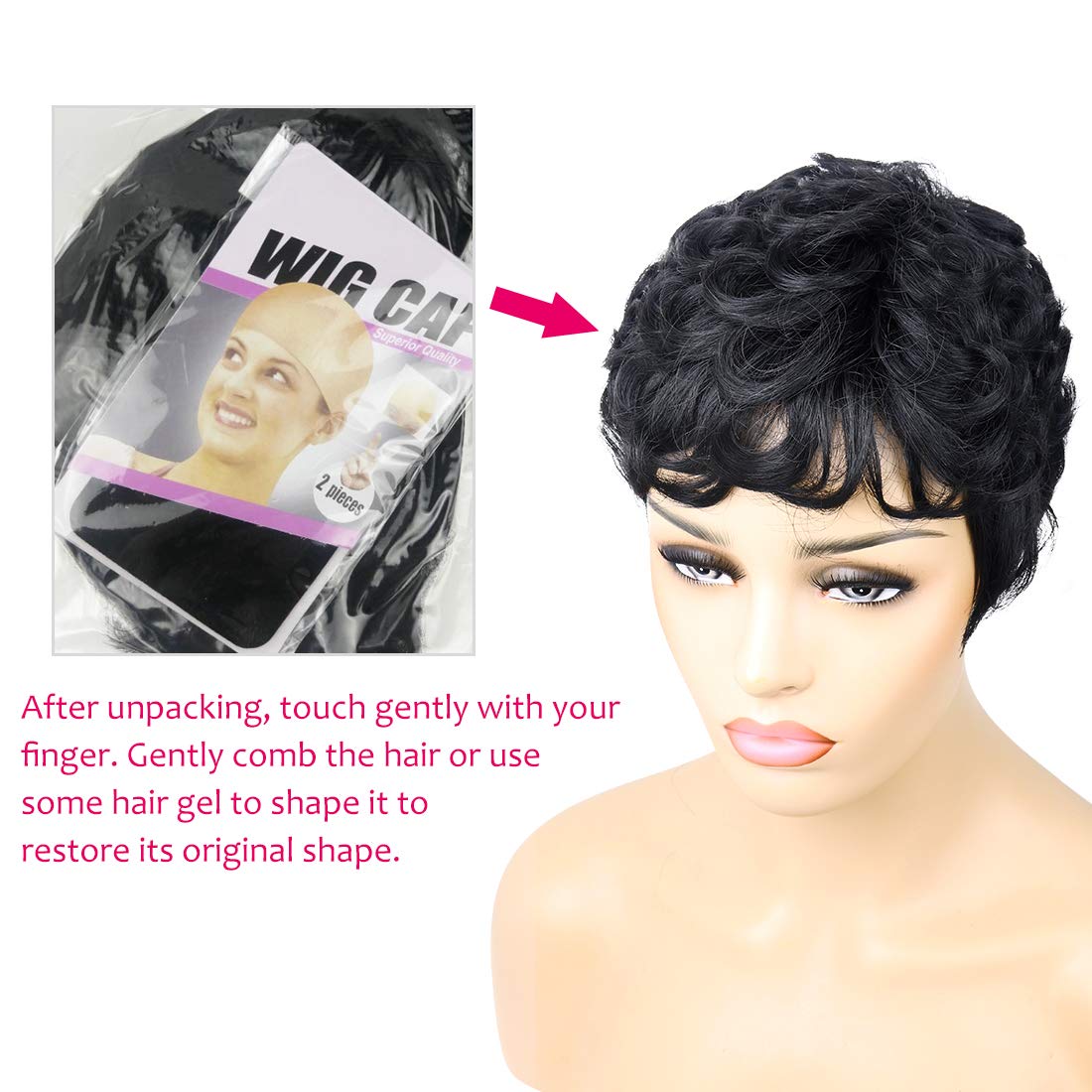 VCK Short Curly Human Hair Wigs for Black Women - Pixie Cut Glueless Machine Made Wigs | Natural Look for Daily Wear, Parties & Special Occasions