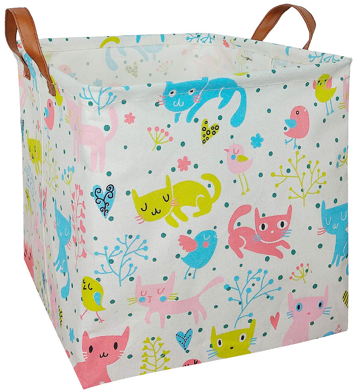 ASKETAM Collapsible Fabric Storage Bin - Square Canvas Toy Organizer for Baby Nursery, Kids Room, Closet & Laundry | Multi-Purpose Decorative Basket for Toys, Clothes & Home Organization (Cat Print) - Perfect for Nursery Storage, Playroom Organization & Gift Baskets