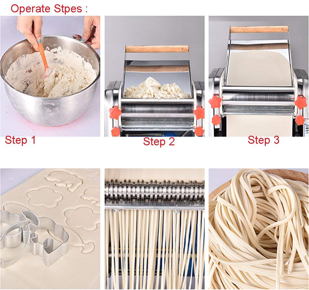 TOPCHANCES 550W Commercial Stainless Steel Pasta Maker Machine - Automatic Noodle Press, Dough Sheeter & Cutter for Fresh Pasta, Dumplings, Lasagna - 304 Stainless Steel, 220V - Perfect for Restaurants, Bakeries & Home Kitchens