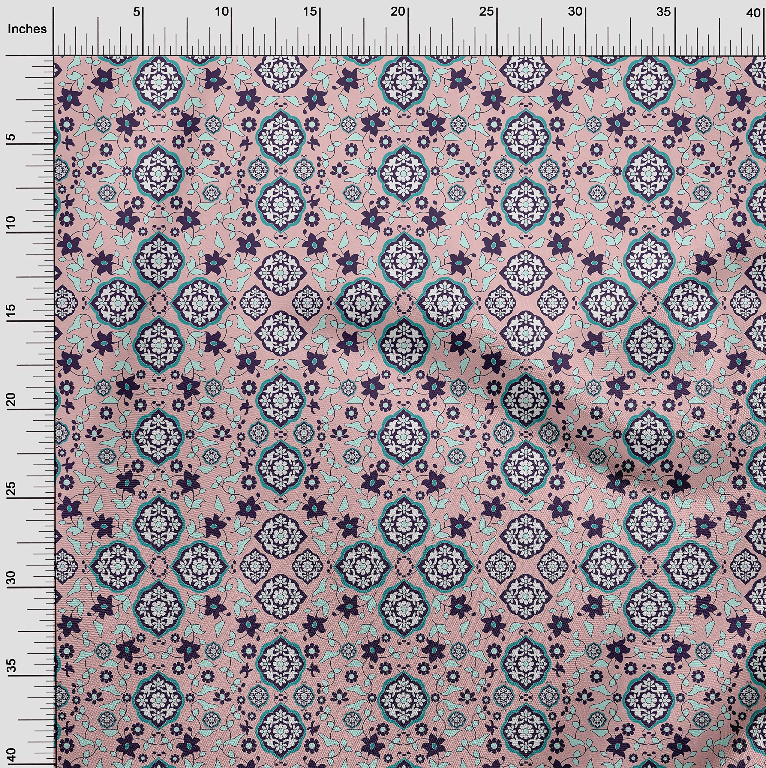 oneOone Viscose Jersey Pink Salmon Asian Suzani Print Fabric by The Yard - 60 Inch Wide Soft Draping Dress Material for DIY Fashion & Home Decor Projects